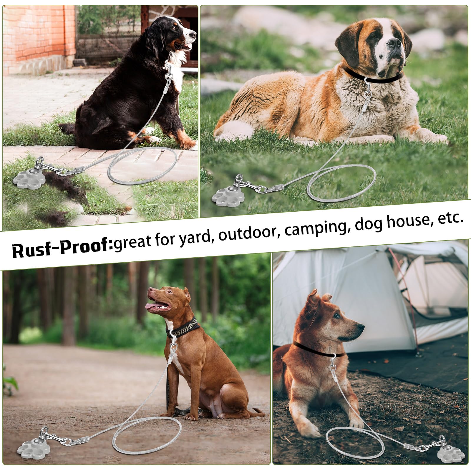 TOPKNOT Hunde-Auslaufkabel Mit Pfahl – Bis 90 Kg, 4,5 M, 360° Drehbar, Kein Verheddern