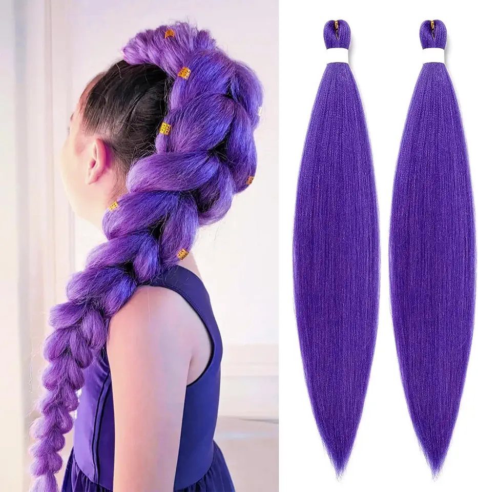 Purple Hair Extensions, 2PCS Purple Braiding Hair, 26 Inch Pre Stretched Synthetic Braiding Hairs for Stage Party Cosplay Lovers, Unique Gifts for Women Girls