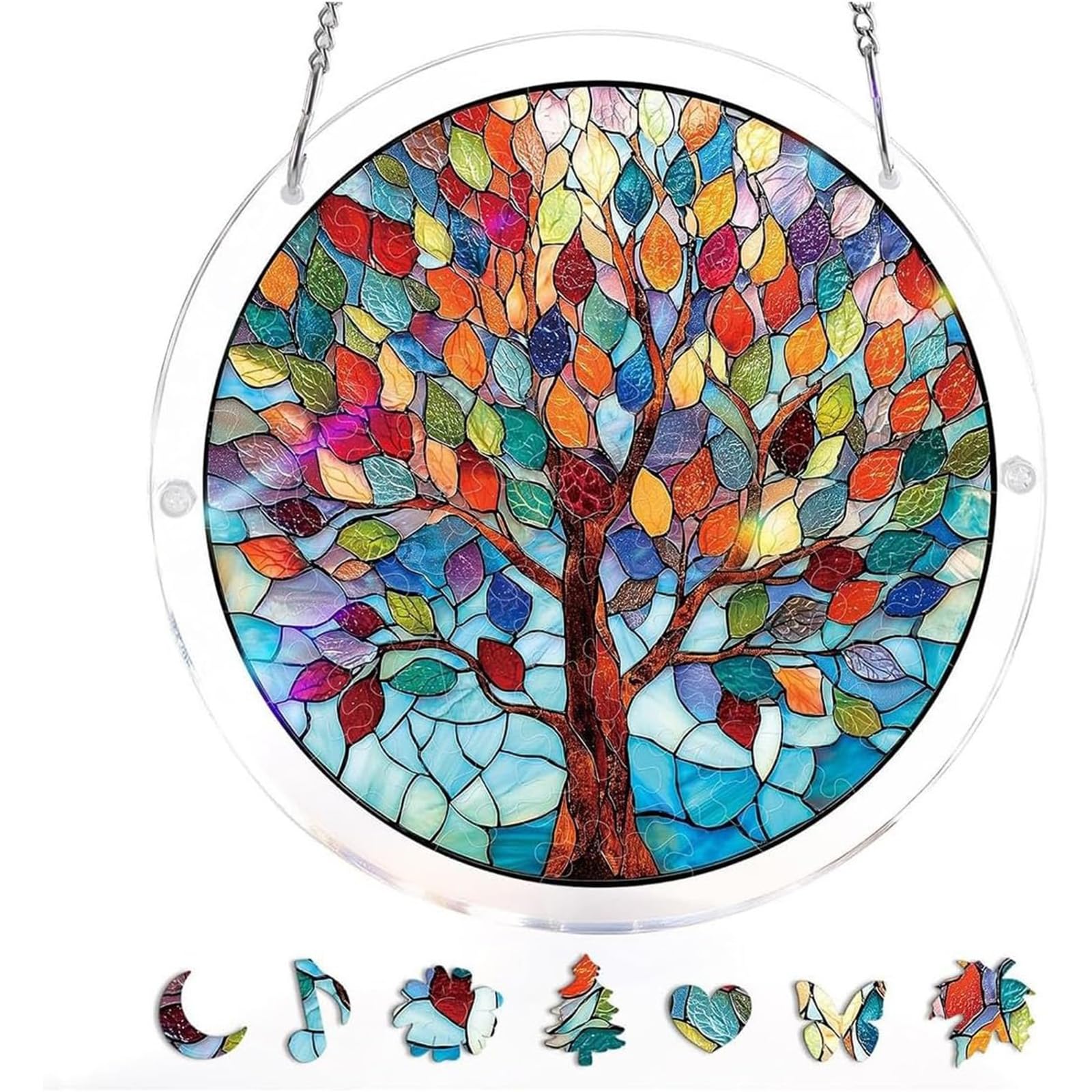Acrylic Jigsaw Puzzle Suncatcher - Moonlit Riverscape,Window Suncatcher Acrylic Puzzle,83 Pieces Suncatcher Kits For Adults, Home Decor Gift For Women Men Mom Birthday Gift (C, M-8.2IN)