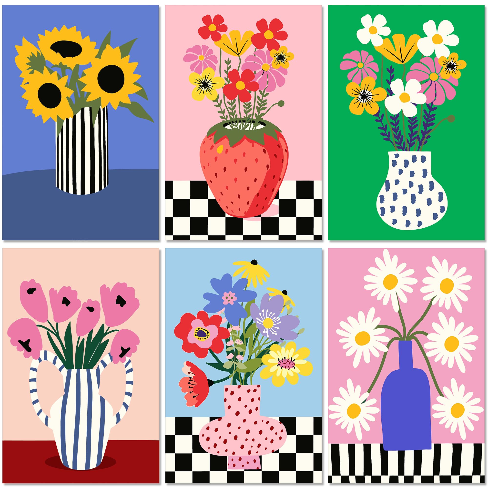 OWANVION Pack of 6 Paint by Numbers for Adults, Abstract Floral Pattern Paint by Numbers with Brush Set, Acrylic Paints, DIY Hand-Painted Oil Painting Canvas for Home Décor, Without Frame, 20 x 30 cm — image 1