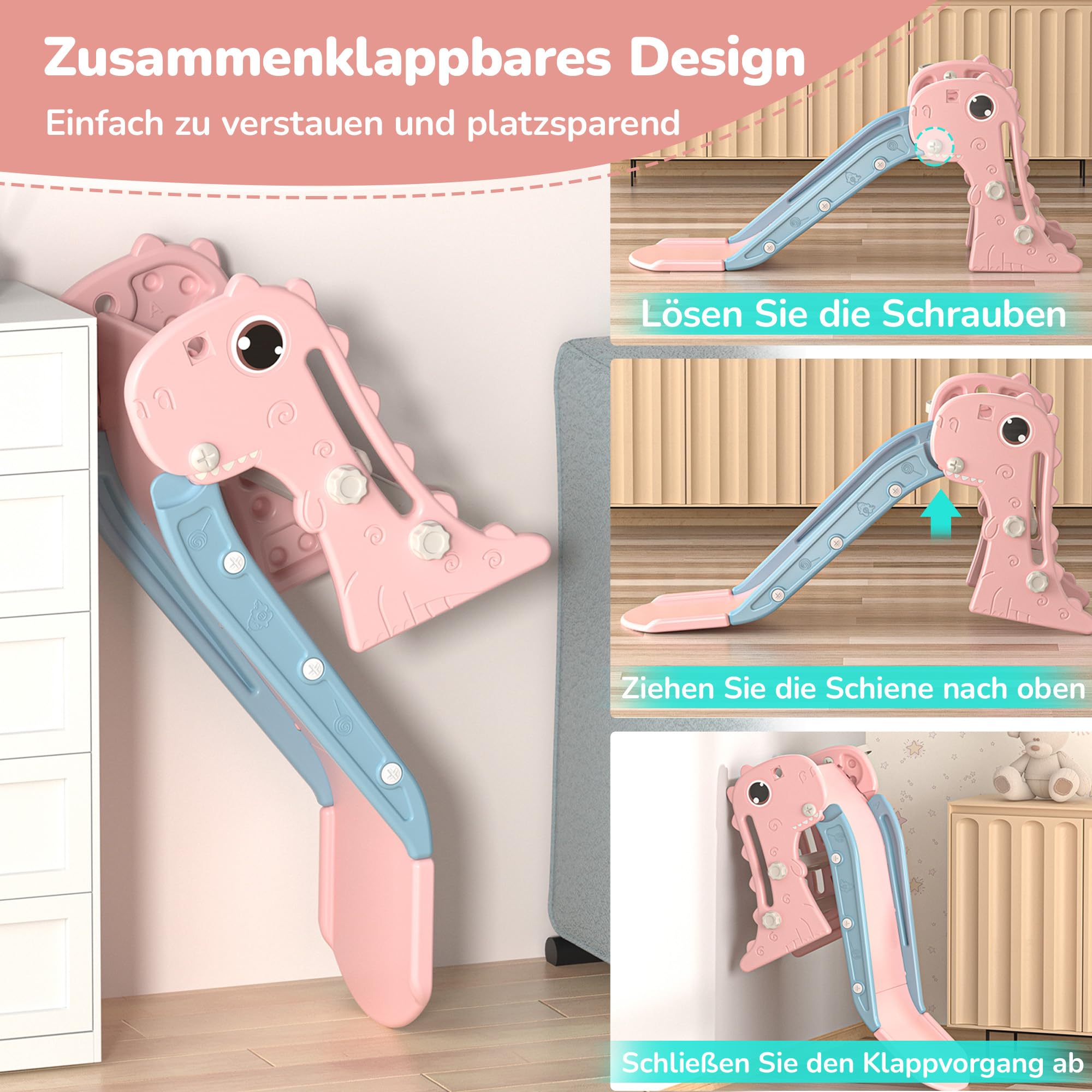 Tobogán 3 en 1 para niños pequeños, juego de escalada para niños con canasta de baloncesto, zona de juegos interior y exterior para niños, diseño plegable, tobogán independiente para bebé, fácil