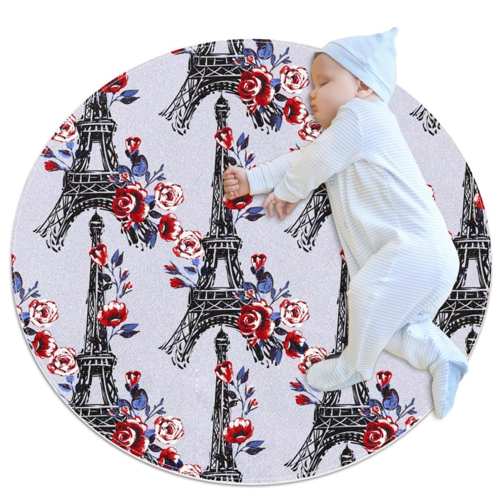 Tapis de salle de bain antidérapant rond 1m décor romantique