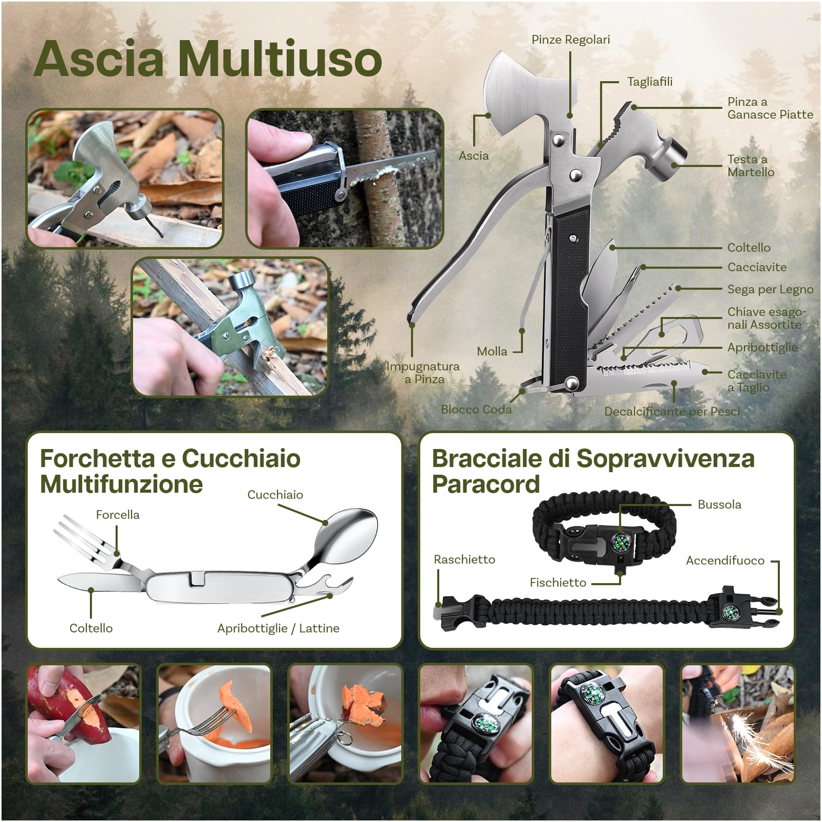 Kit di Sopravvivenza Tutto-in-Uno – Attrezzatura d'Emergenza con Kit di Pronto Soccorso di MMOBIEL – Survival Set con Filtro l'Acqua, Bussola etc. per Campeggio, Escursioni, Avventura - Regalo Uomo