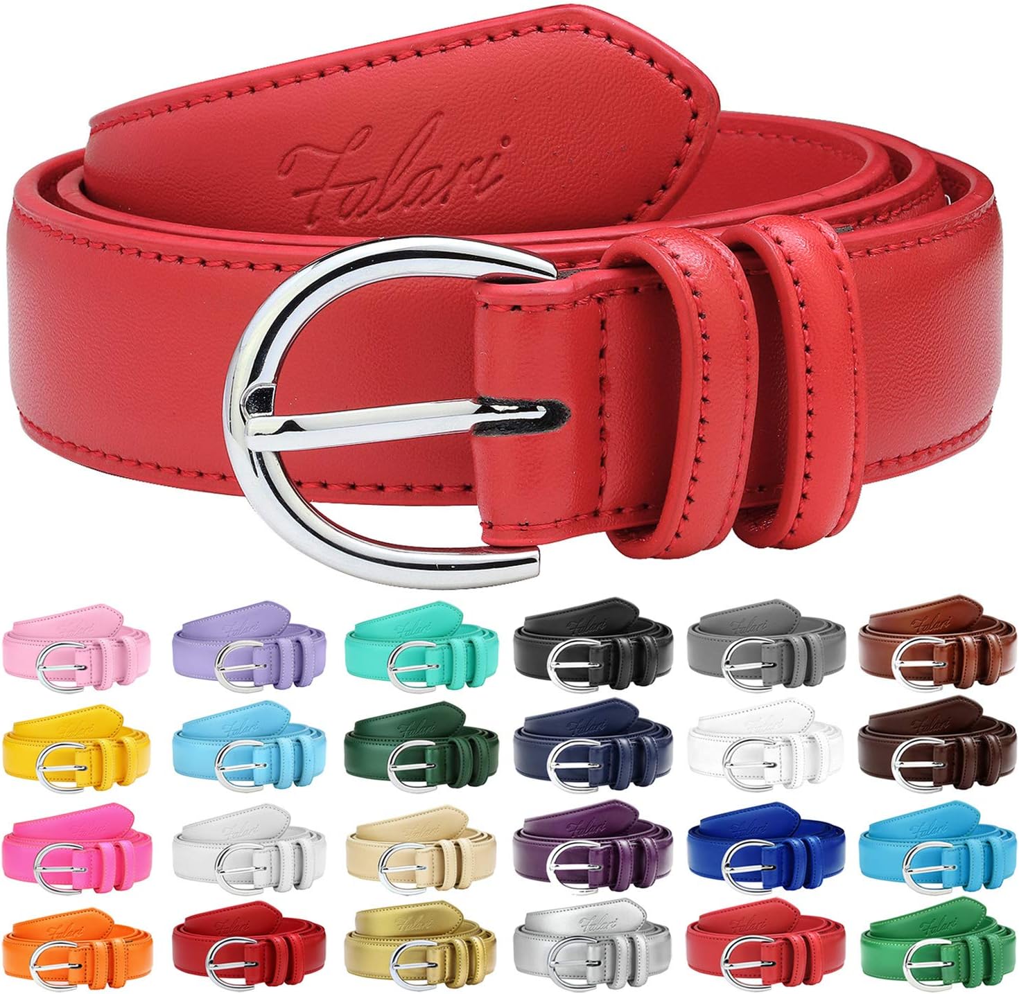 FalariWomen Genuine Leather Belt Fashion Dress Belt With Single Prong Buckle 6028-31 Colors