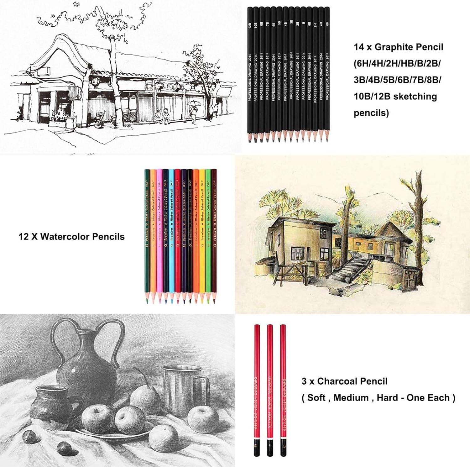 39 Pieces Sketch and Painting Art Supplies Set, Drawing Pencils and Sketching Tools Kit with Graphite Pencils, Charcoal Pencils, Watercolor Pencils,Paper Erasable Pen, Great Gift for Kids Adults : Arts, Crafts & Sewing