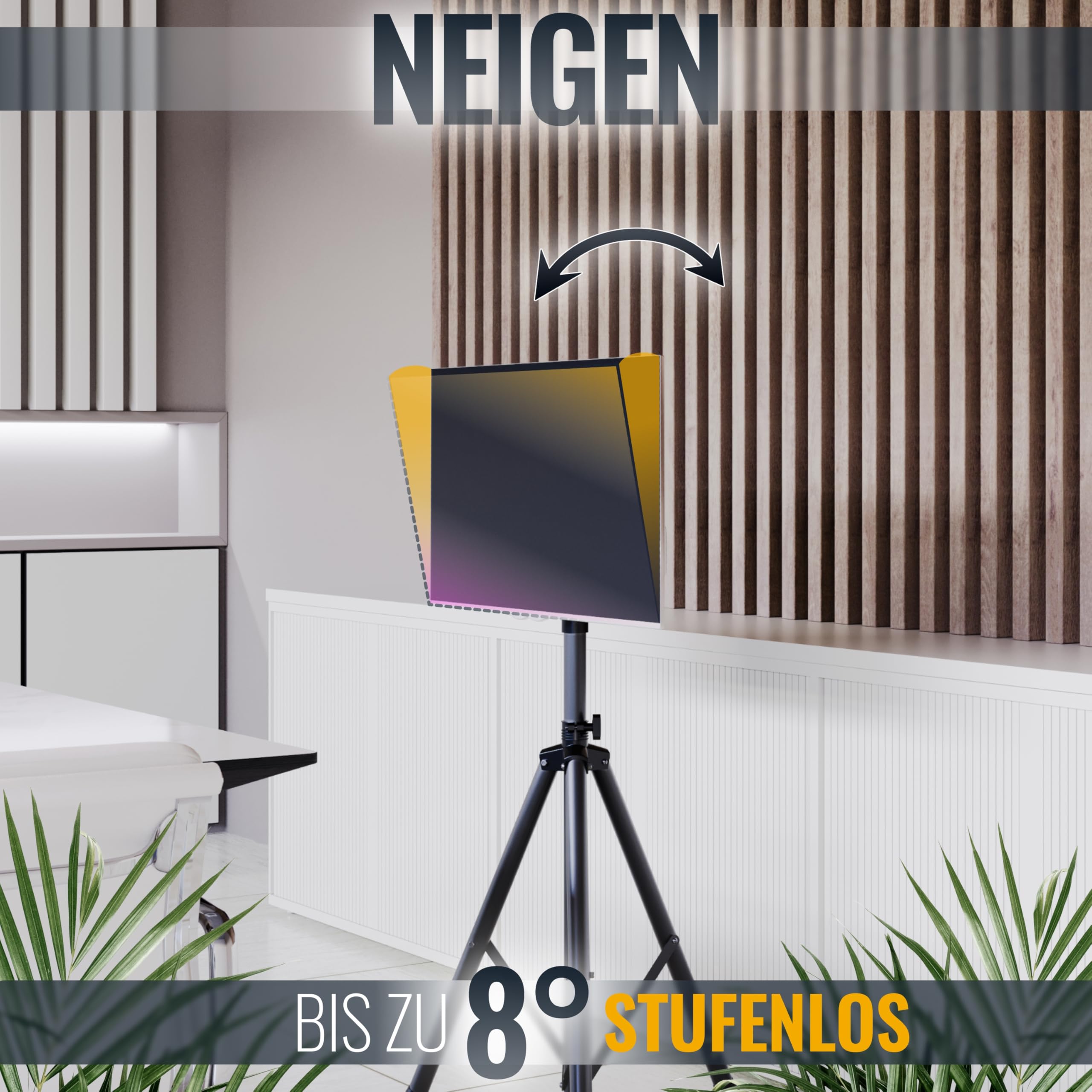 RICOO TV Boden-Ständer Fernseher Halterung Höhenverstellbar Neigbar für 32-55 Zoll Tripod Stativ Fernsehhalterung FS0822 Dreifuß Fernseh-Stand Standfuß Smart Bildschirm bis 35 Kg & VESA 200x200