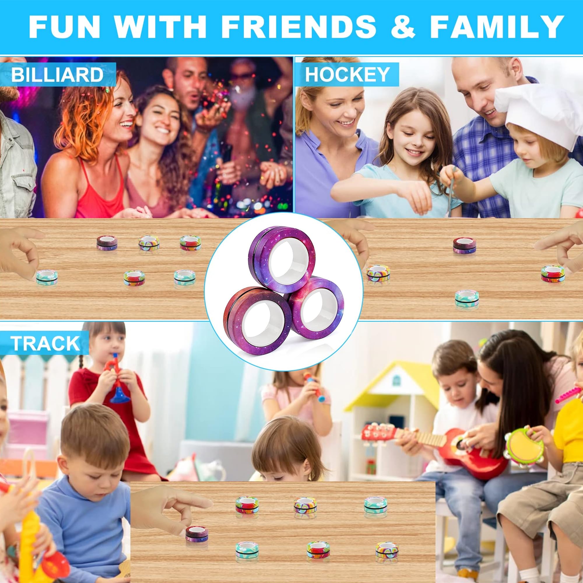Kidology Magnetic Fidget Rings, Fidget Spinner Therapy Toys for Sensory Play, Magnetic Fidget Toy,, Stress Relief Anxiety Rings for Kids & Adults (Pink/Purple) 4