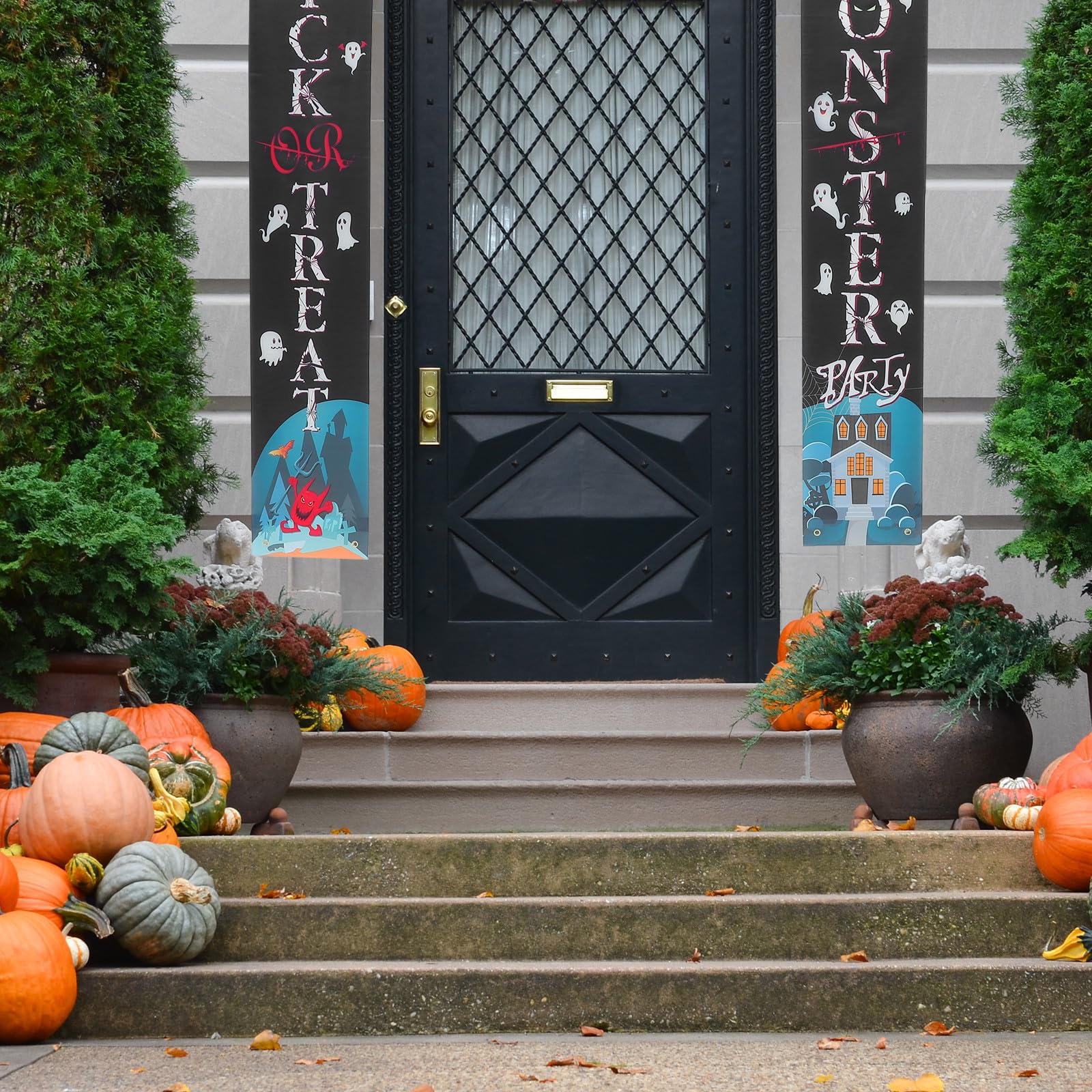 Abaodam 5 Paia Decorazione Porta di Halloween in Poliestere Nero Zucca, Facile da Appendere, per Feste e Ingresso Casa