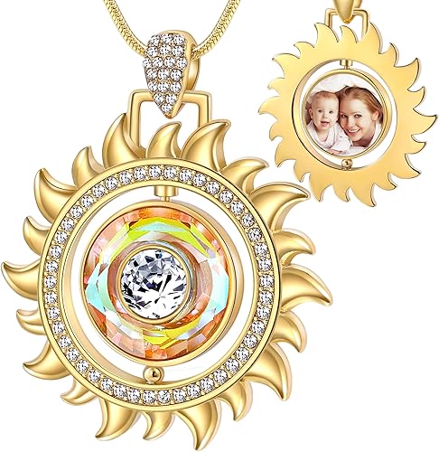 Fanery sue Collar con foto y texto, colgante personalizado con imagen para mujereshombres, chapado en oro de 18 quilates, circonita cúbica, joyería