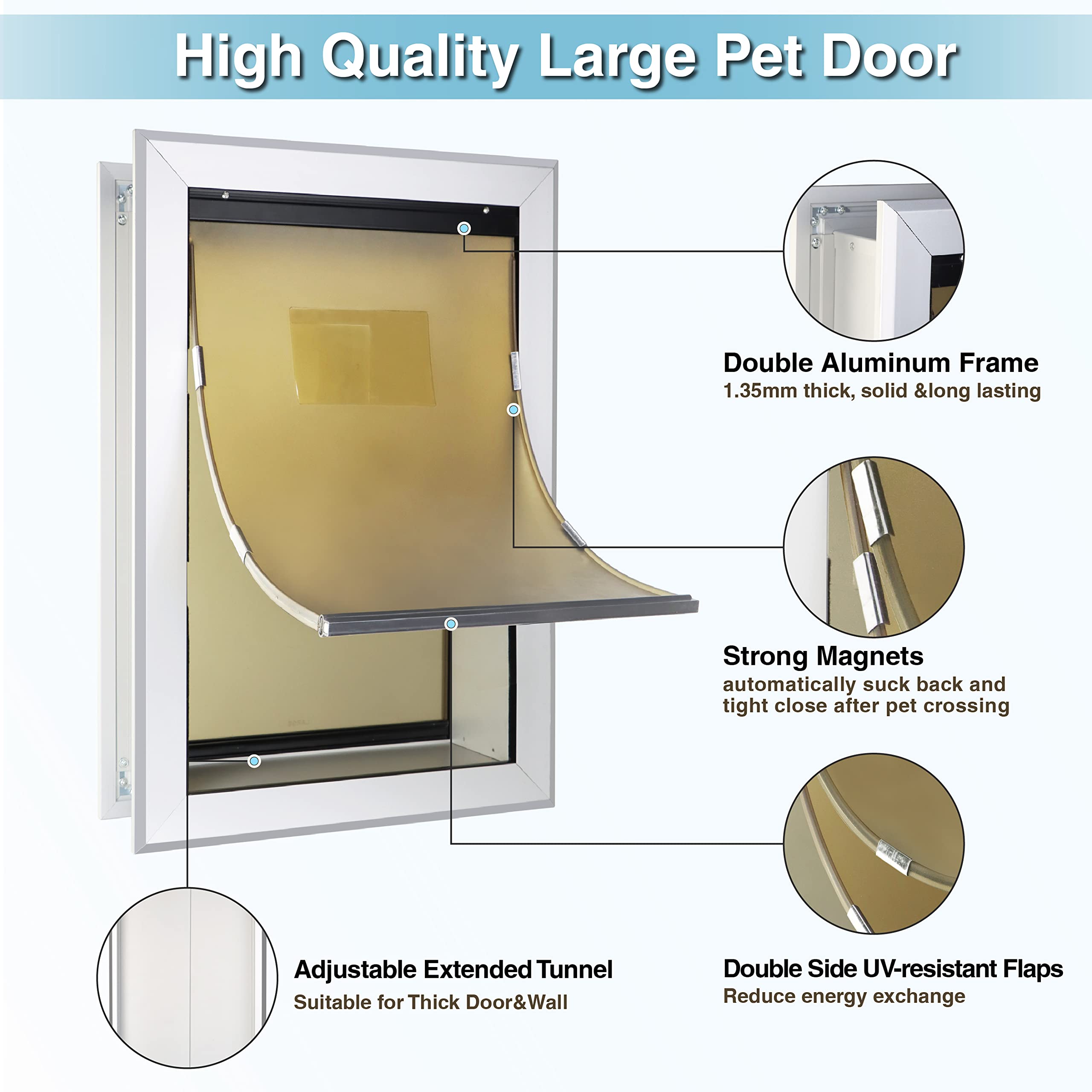 HANIML Aluminum Extra Large Dog Door For Exterior Walls