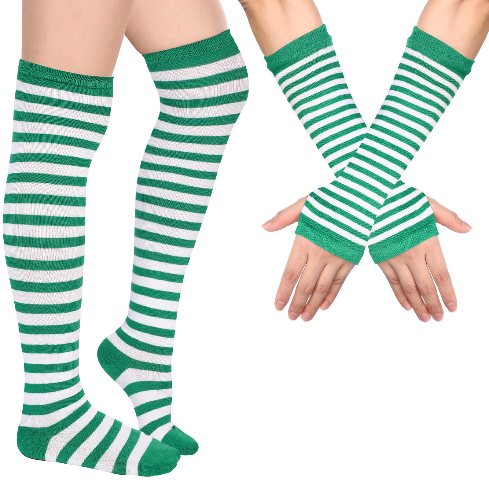Geyoga Striped Arm Leg Warmers Set Fingerless Gloves