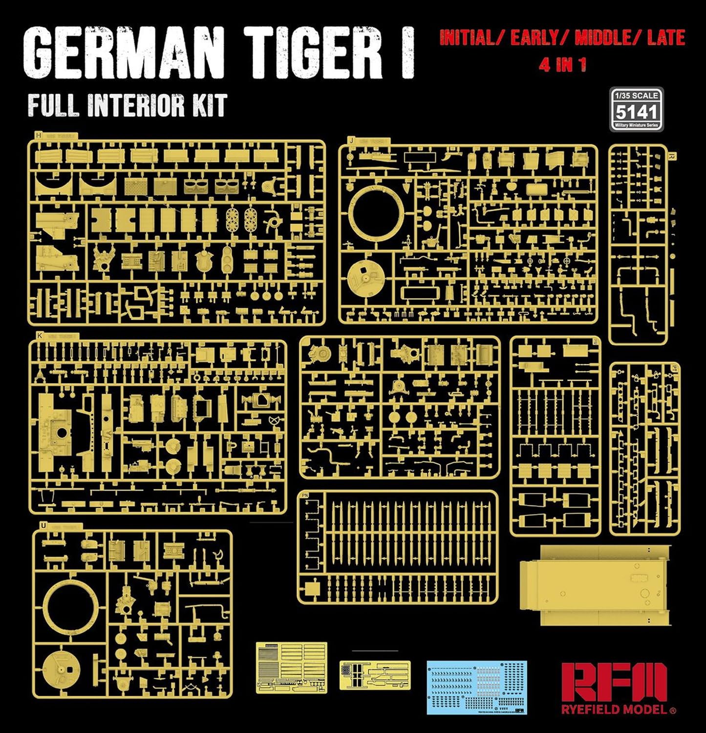 ライフィールドモデル Kompletny zestaw do wnętrza modelu Ryfield 1/35 Tiger I do modeli z tworzywa sztucznego Ultra wczesny/wczesny/średni/późny, 4 w 1, modele z tworzywa sztucznego RFM5141 (zbiornik)