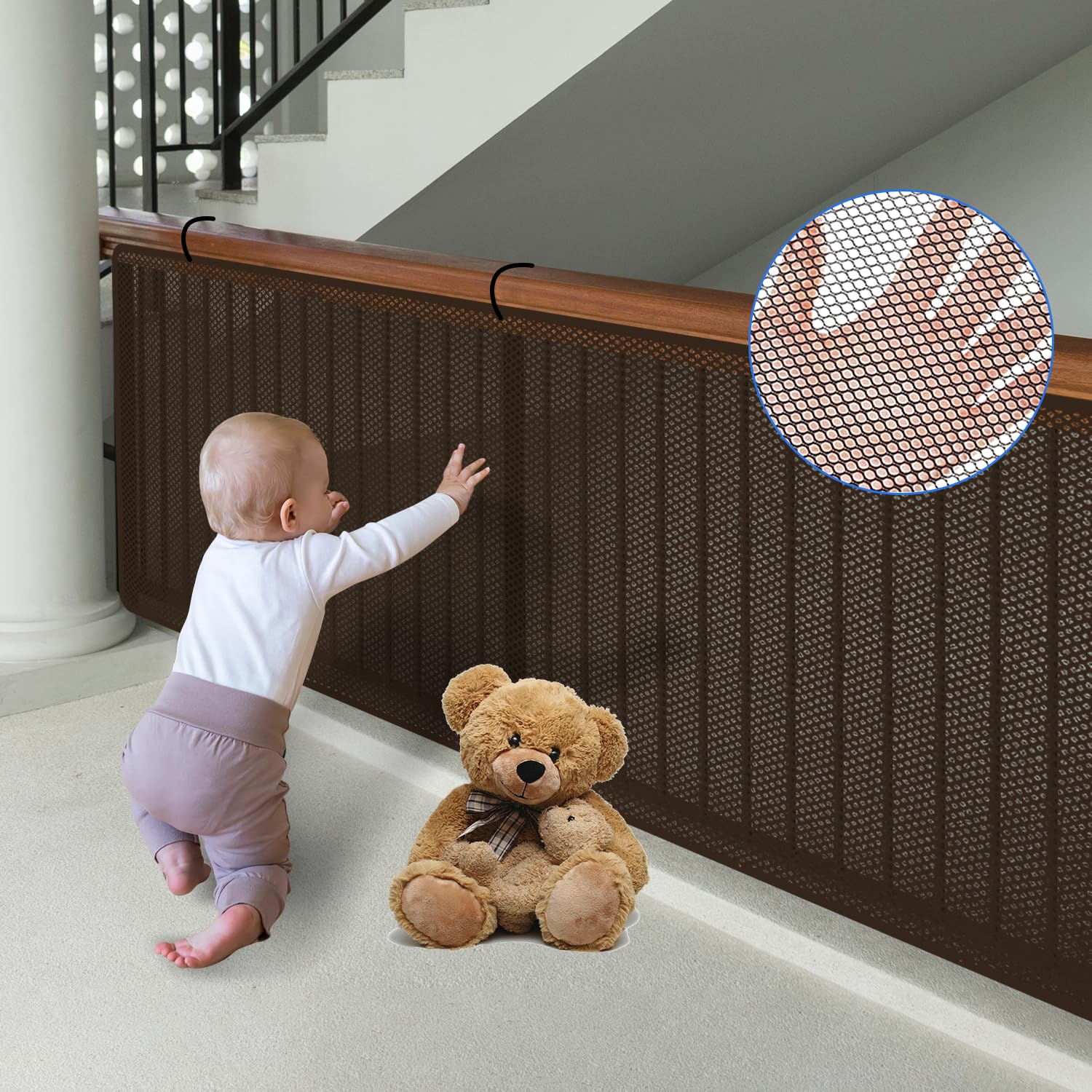 Red de protección para escaleras para niños 600 * 90CM Red de Protección para Escaleras, Red de Seguridad para Bebés y Mascotas, Malla De Seguridad para Escaleras (café, 600 x 90 cm)