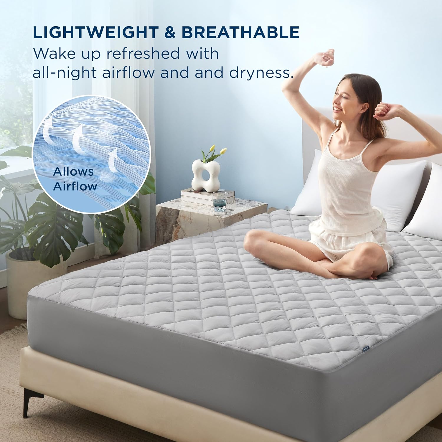 Bedsure Queen Mattress pad, Quilted Waterproof Mattress Protector with Deep Pocket up to 22 Inches, Soft Breathable Bed Pad Covers, Queen Bed Topper for Home, Bedroom, Hotel –Grey - Image 4