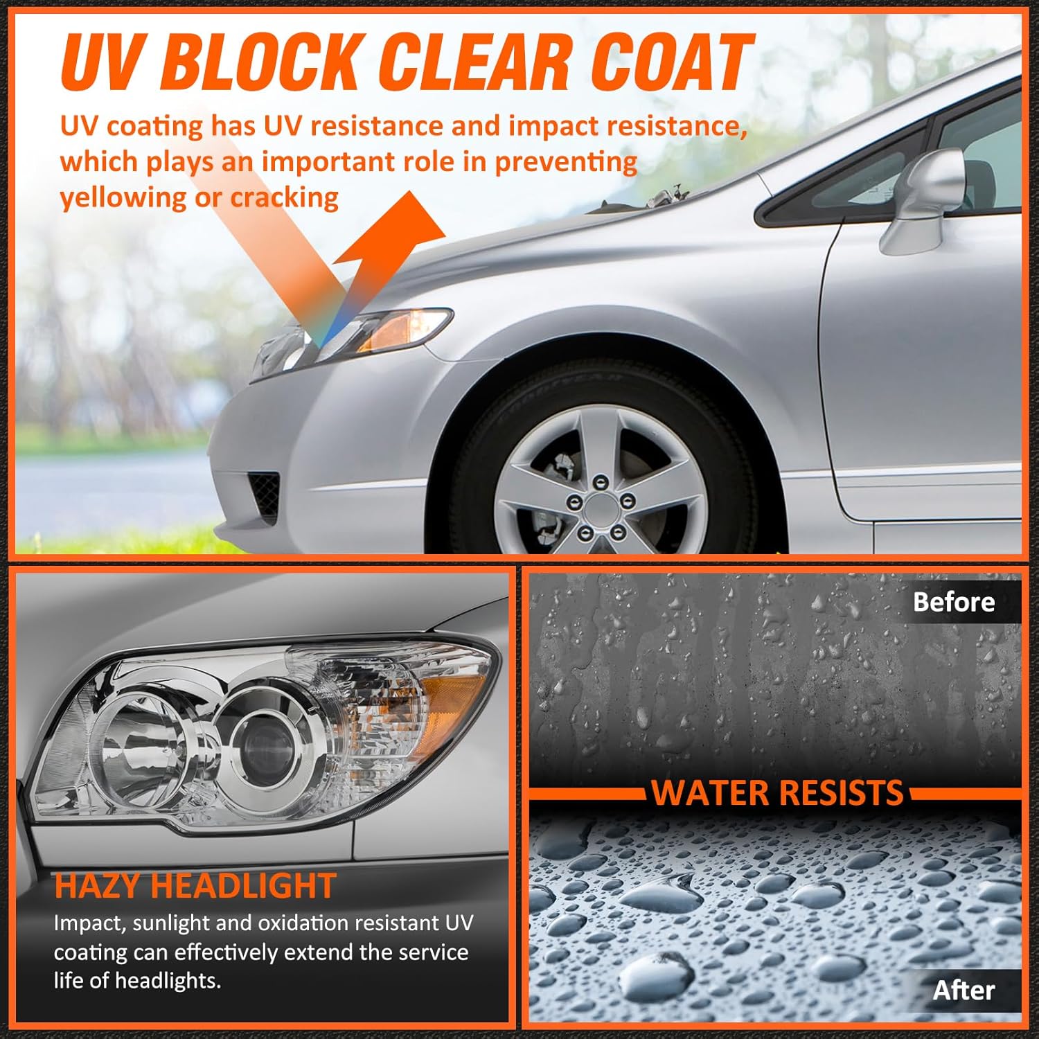 Headlights Assembly for Toyota 4Runner 2006 2007 2008 2009 Chrome Housing Amber Reflector Headlamp Replacement Pair