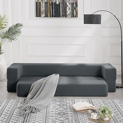 Miniatura 7 de Sofá cama, sofá cama, colchón plegable de 80 pulgadas, tela de lino moderna con funda de sofá lavable, futón de espuma viscoelástica, sofá cama,