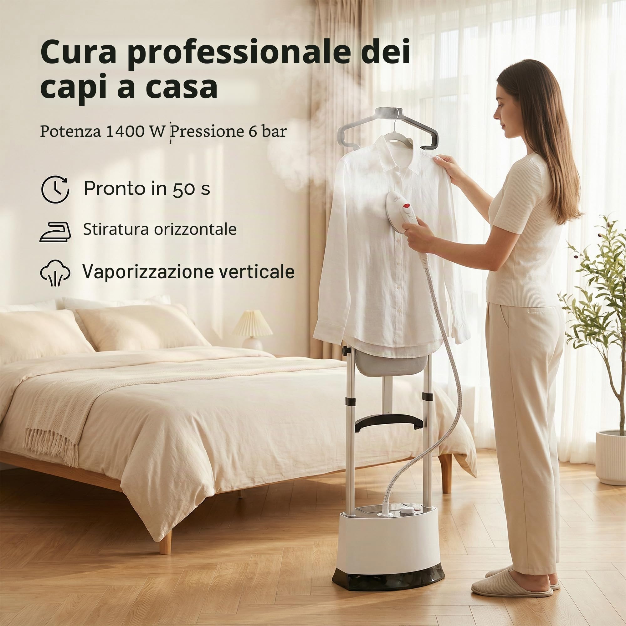 Ferro da Stiro Verticale Professionale 1400W 6 Bar 12 Livelli Temperatura Asse Pieghevole Serbatoio 1,6L