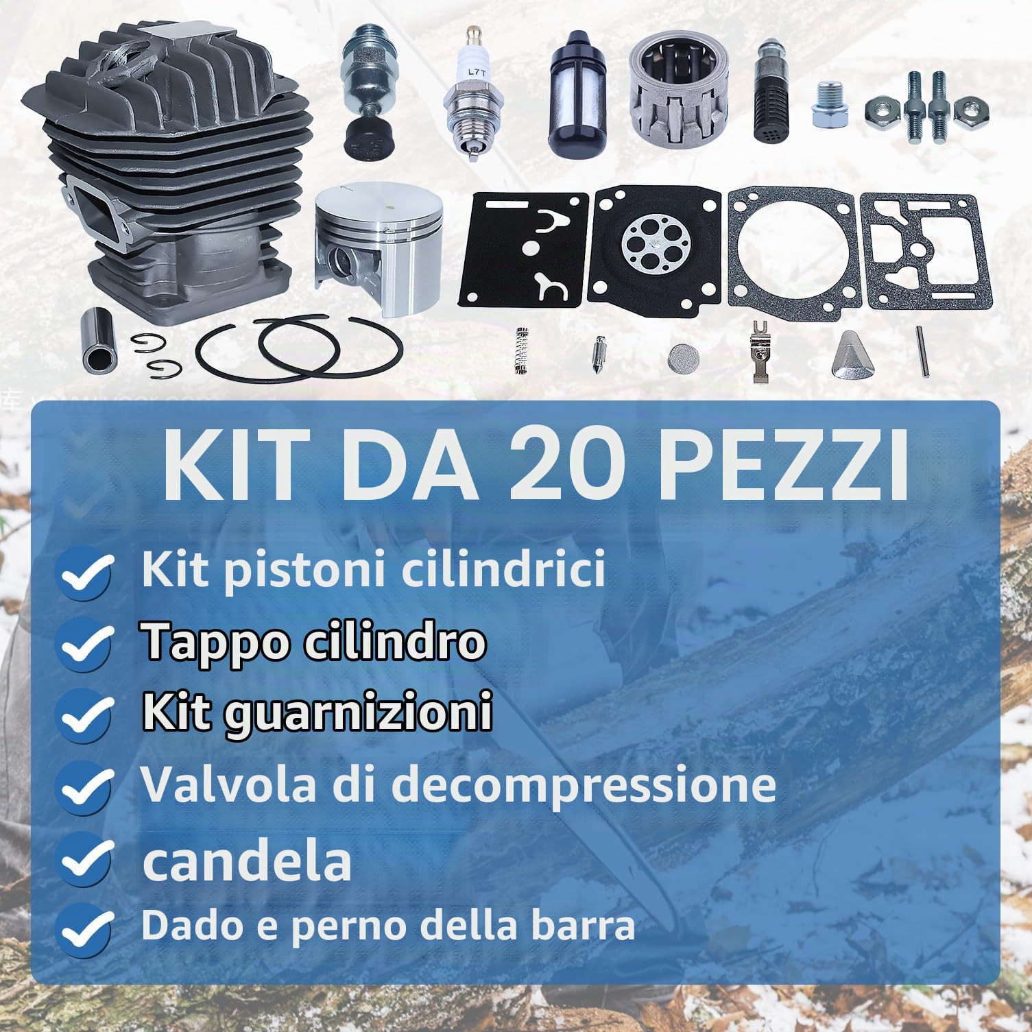 Pistone cilindro da 50 mm Perno 12 mm Kit per Stihl MS440 044 Motosega con dado prigioniero barra Sostituire 1128 020 1227