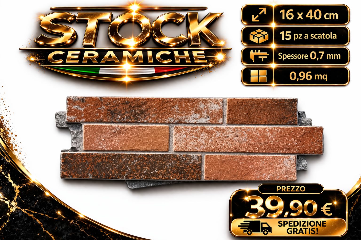 Stock Ceramiche Effetto pietra Mattoncino Inglese Rosso