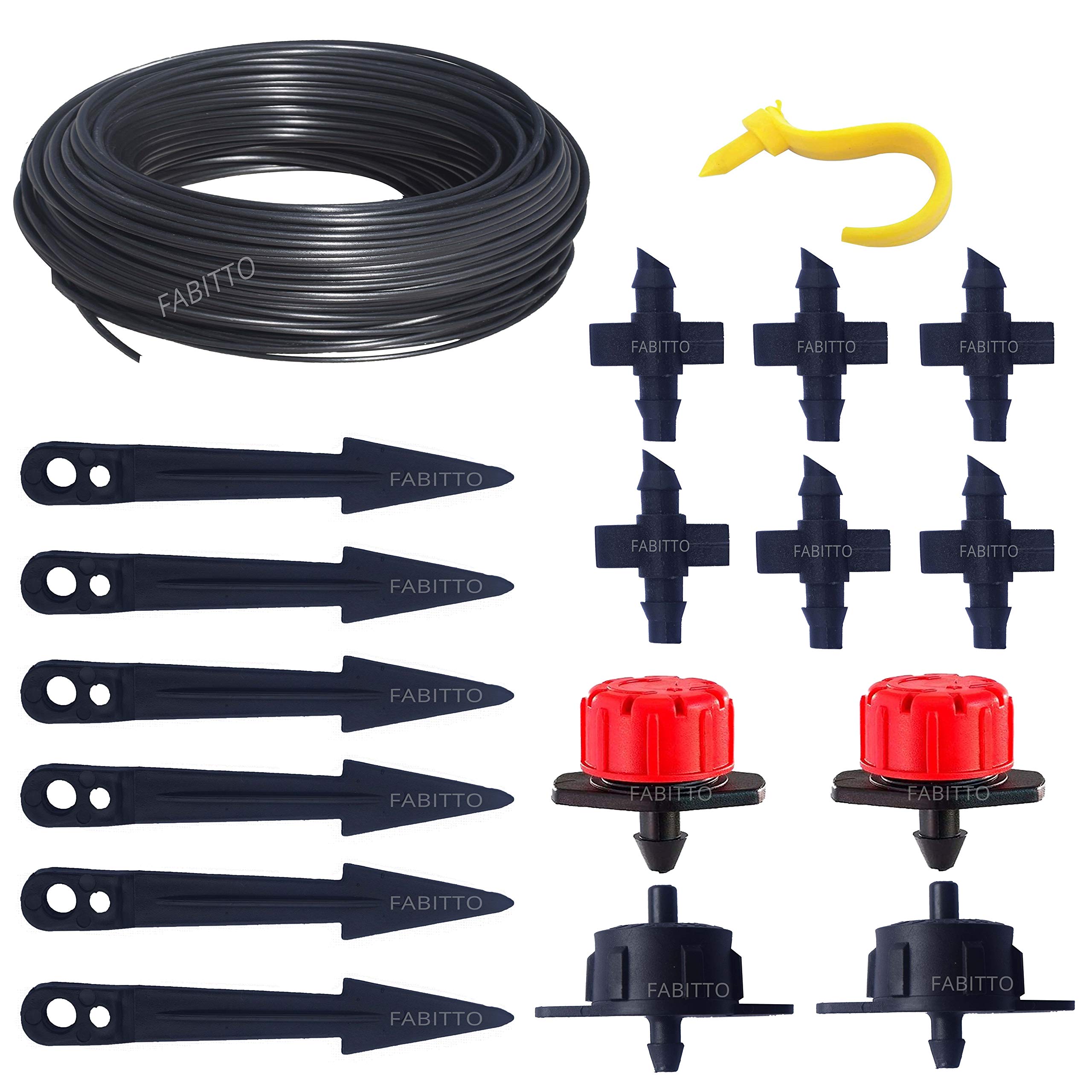 FABITTO Drip Irrigation 4mm Pipe Accessories Pin Connectors Adjustable Emitters/Drippers S puncher Stakes/Nails Micro Tube 10mtrs Joiners 61pcs for Home Garden Plants. (B088FZC5P2) Amazon Price History, Amazon Price Tracker