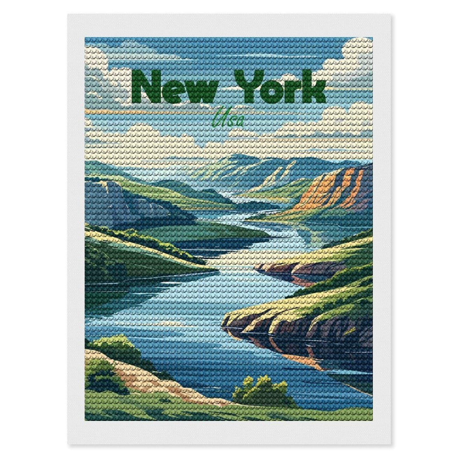 Junmoney New York Landscape Illustration Crystal Diamond Art Kit 12"x16", Modern Decor, Boho Decor, Wall Art Gift, Decorative Artwork, Creative Hobby