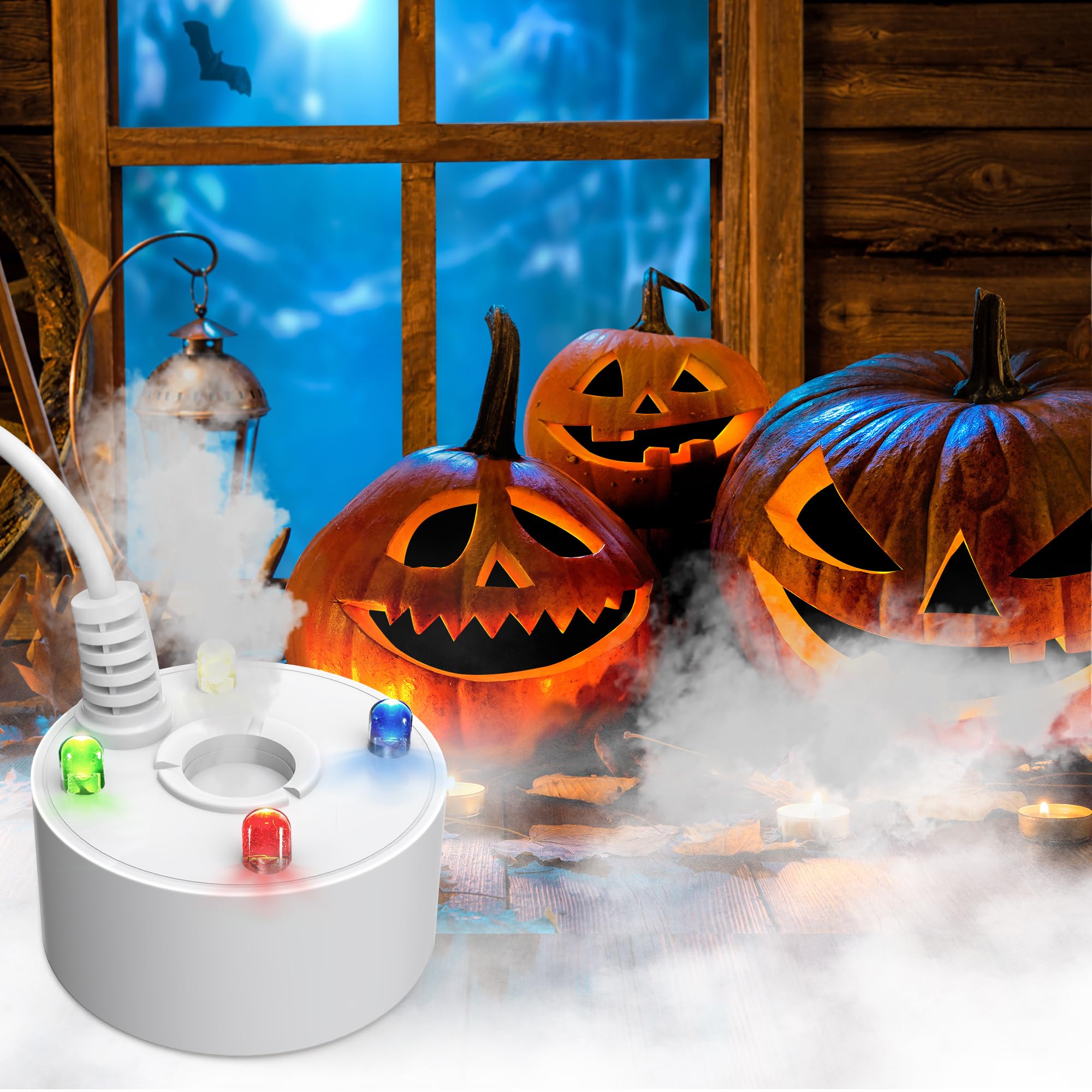 Forebuy Mini Fountain Mister with 4 LED Lights, Indoor/Outdoor Fogger, Halloween Cauldron Mist Maker (White)