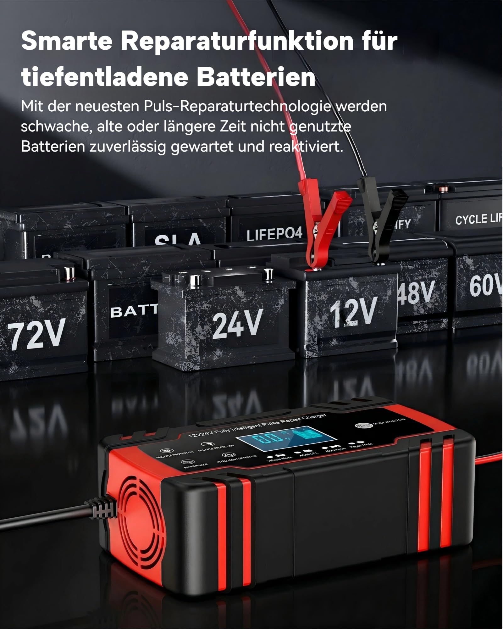 8A 12V/24V Autobatterie Ladegerät, intelligentes Erhaltungsladegerät mit automatischer Abschaltung & Temperaturkompensation, für Auto/Motorrad/LKW/Boot (AGM/EFB/Gel/Säure)