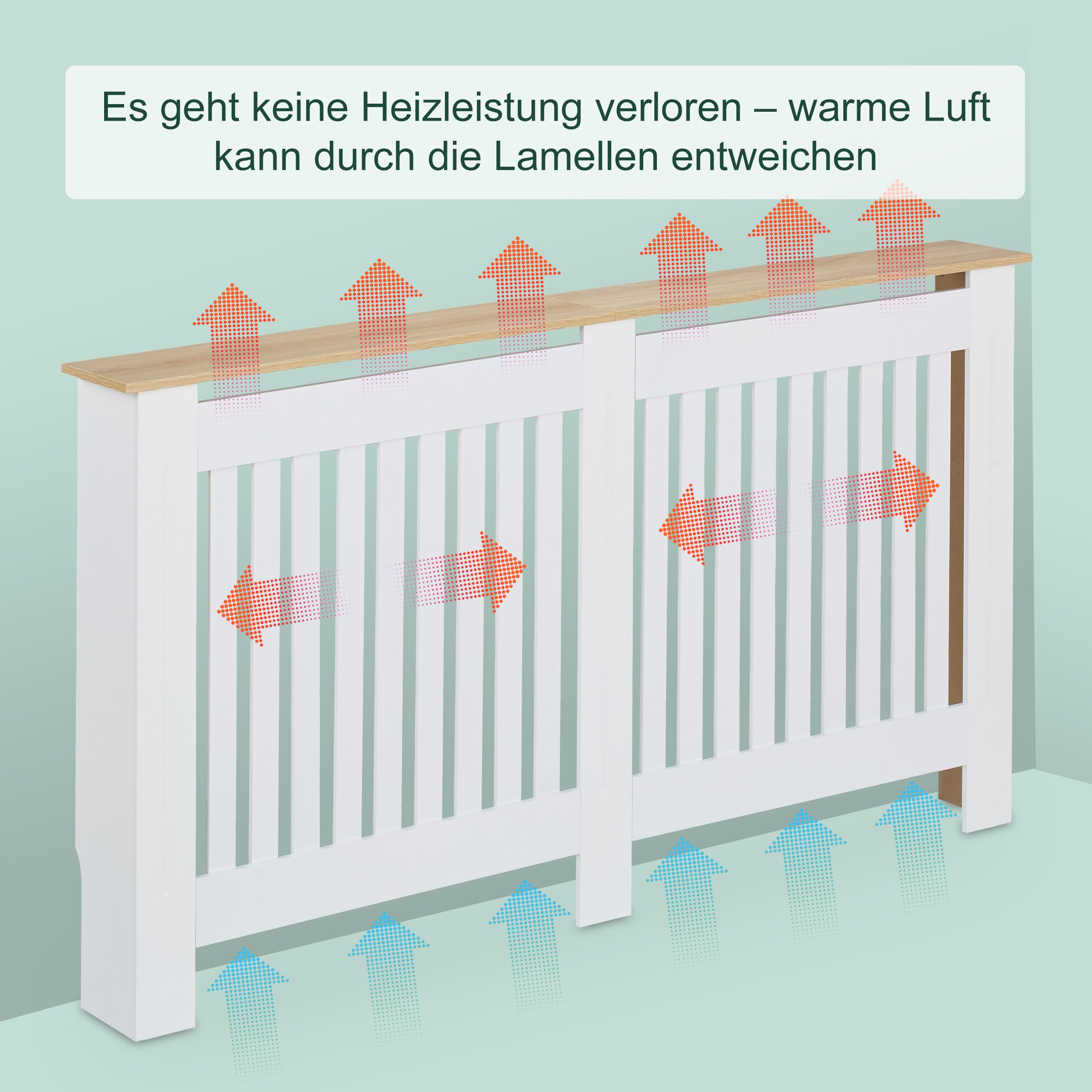 Relaxdays Heizkörperverkleidung, Lamellen, HBT 83x152x19 cm, für alte Heizkörper, Heizungsabdeckung mit Regal, MDF, weiß