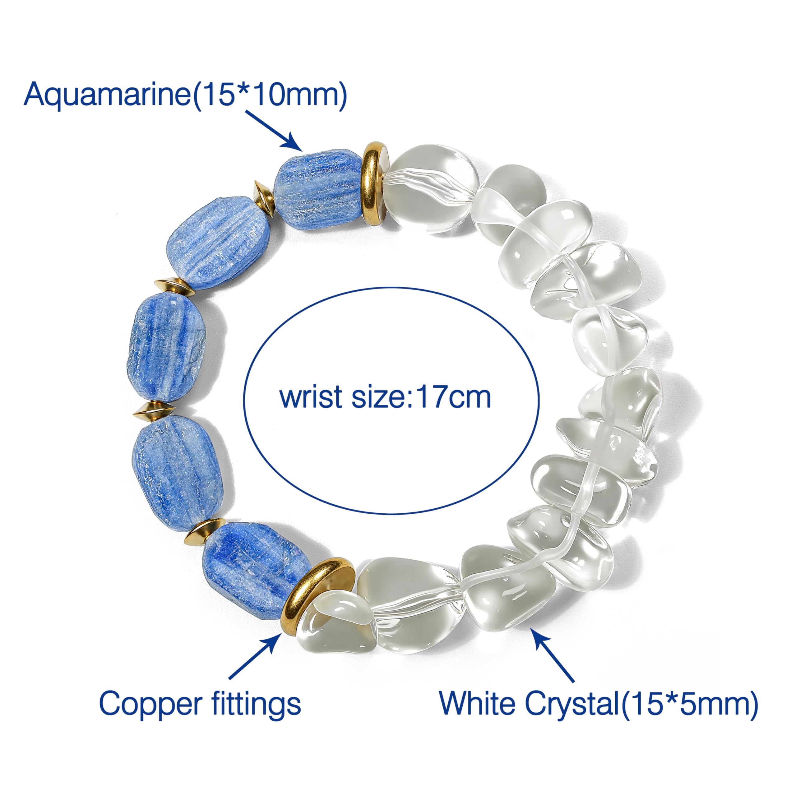 Bracelet en cristal avec aigue-marine et cristal blanc, Fabriqué à la main, bracelet extensible, de forme naturelle, unisexe, apportent un champ magnétique puissant et énergie.