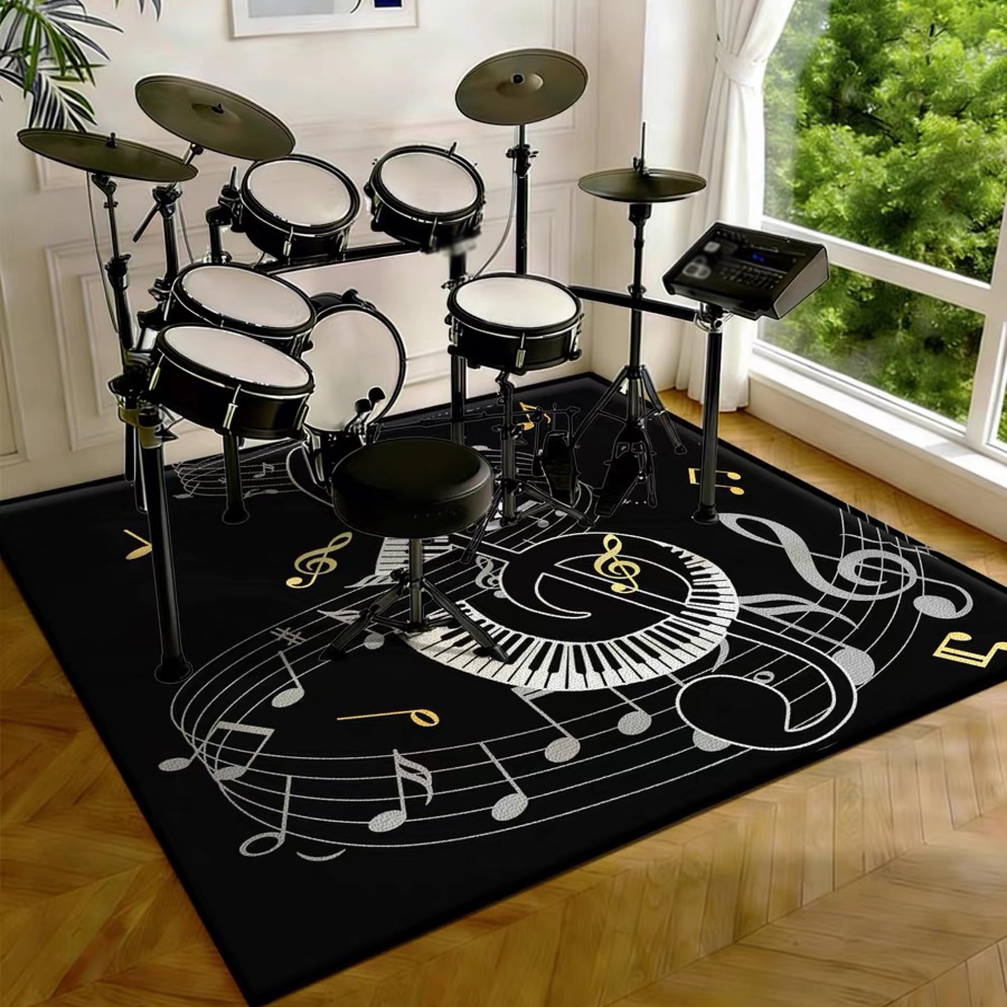 Drumming Drum Rugs, Drum Mat Drum Rug Non Slip Soundproof Mats, 200 x 180 cm Drum Carpet for Drummers Outdoor, Electronic Drum Set Practice Music Rug, Floor Protection Pad for Splash Cymbal Stands