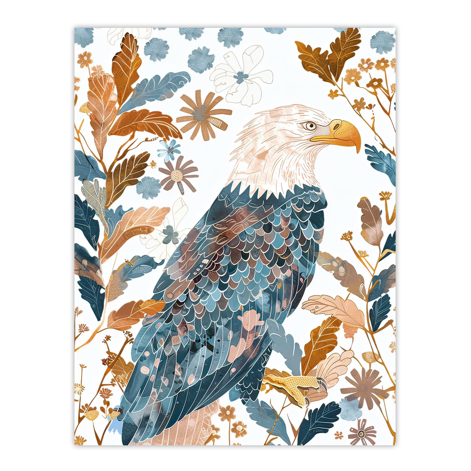 Artery8 Folk Art Watercolour Bald Eagle Print - W24 inch x H32 inch
