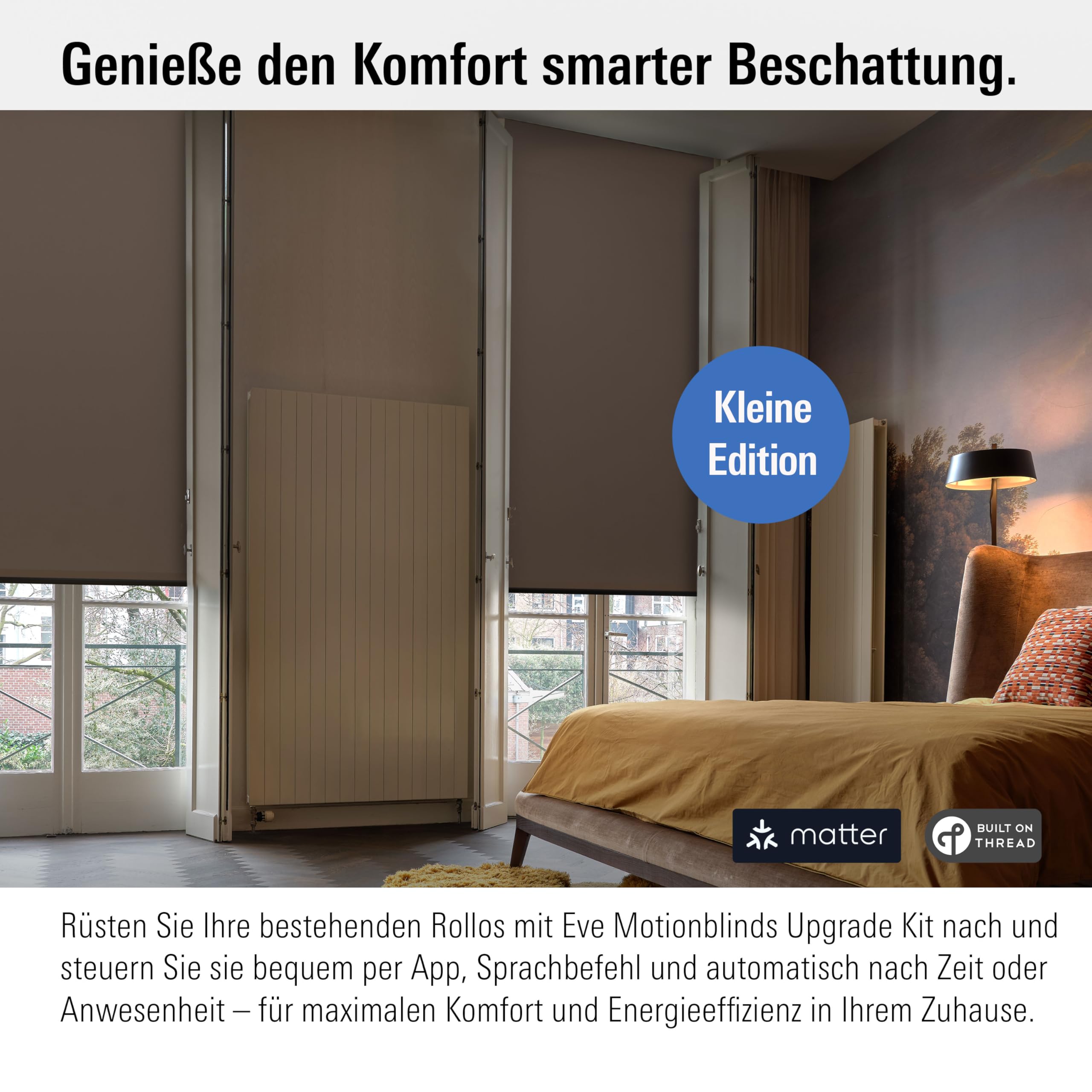 Eve Motionblinds Upgrade Kit (Matter) - Motor für kleine Rohrdurchmesser | macht bestehende Innenrollos smart (App-/Sprachsteuerung/Zeitplan), für Alexa/Apple/Home Assistant/SmartThings/Google
