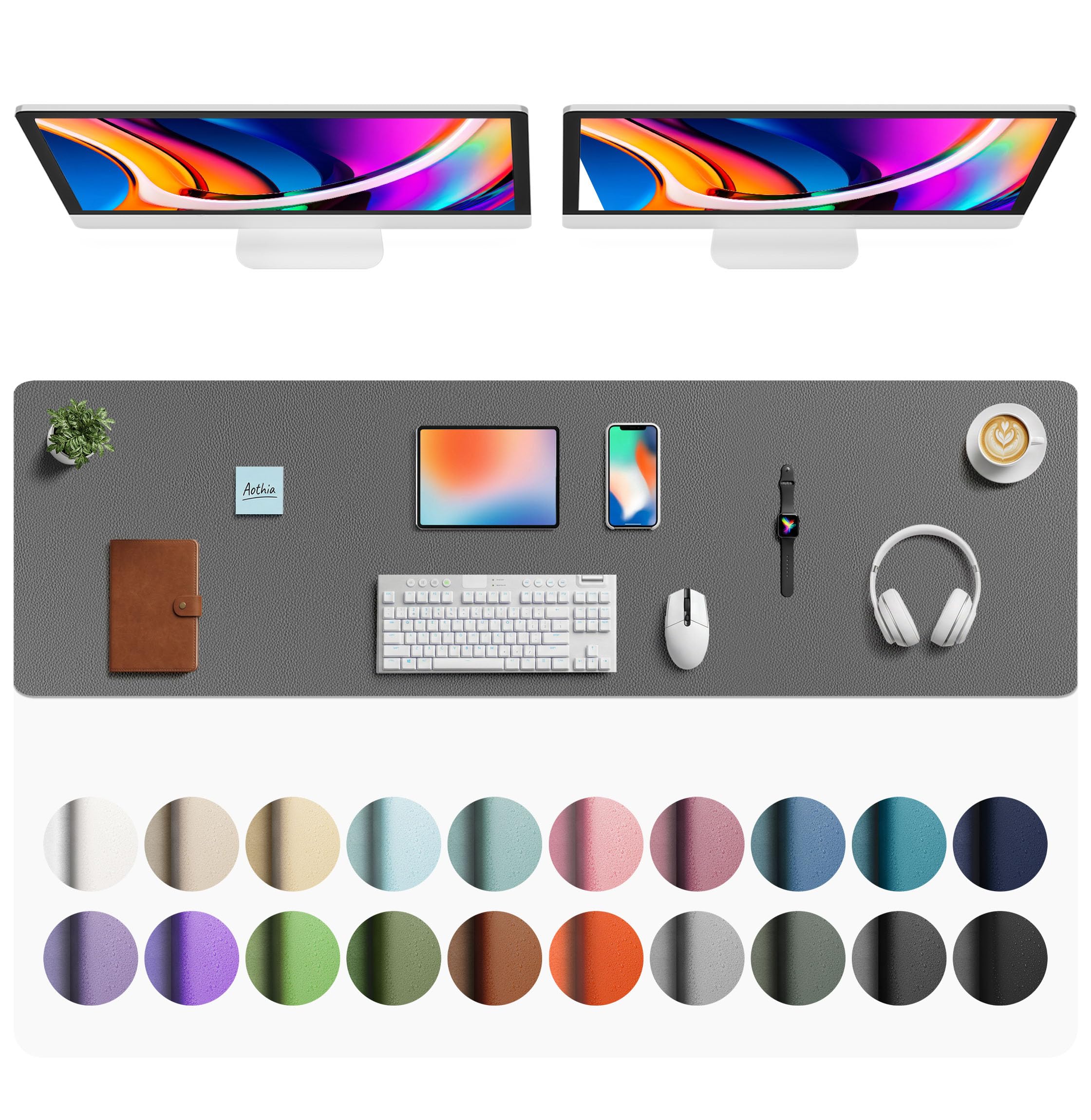 Aothia Faux Leather Desk Mat Large Mouse Pad 63" x 17" | Protects Your Desk with Professional Style - main product image