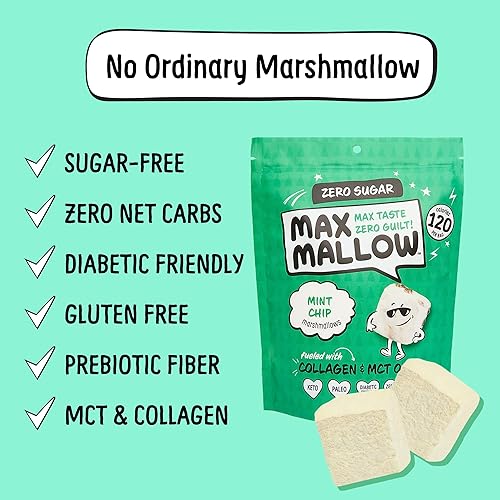 Miniatura 2 de Know Brainer Max Mallow Mint Chip - Malvaviscos sin culpa y sin azúcar - Bajo en carbohidratos, cero grasas, sin gluten y cetogénico - Malvavisco