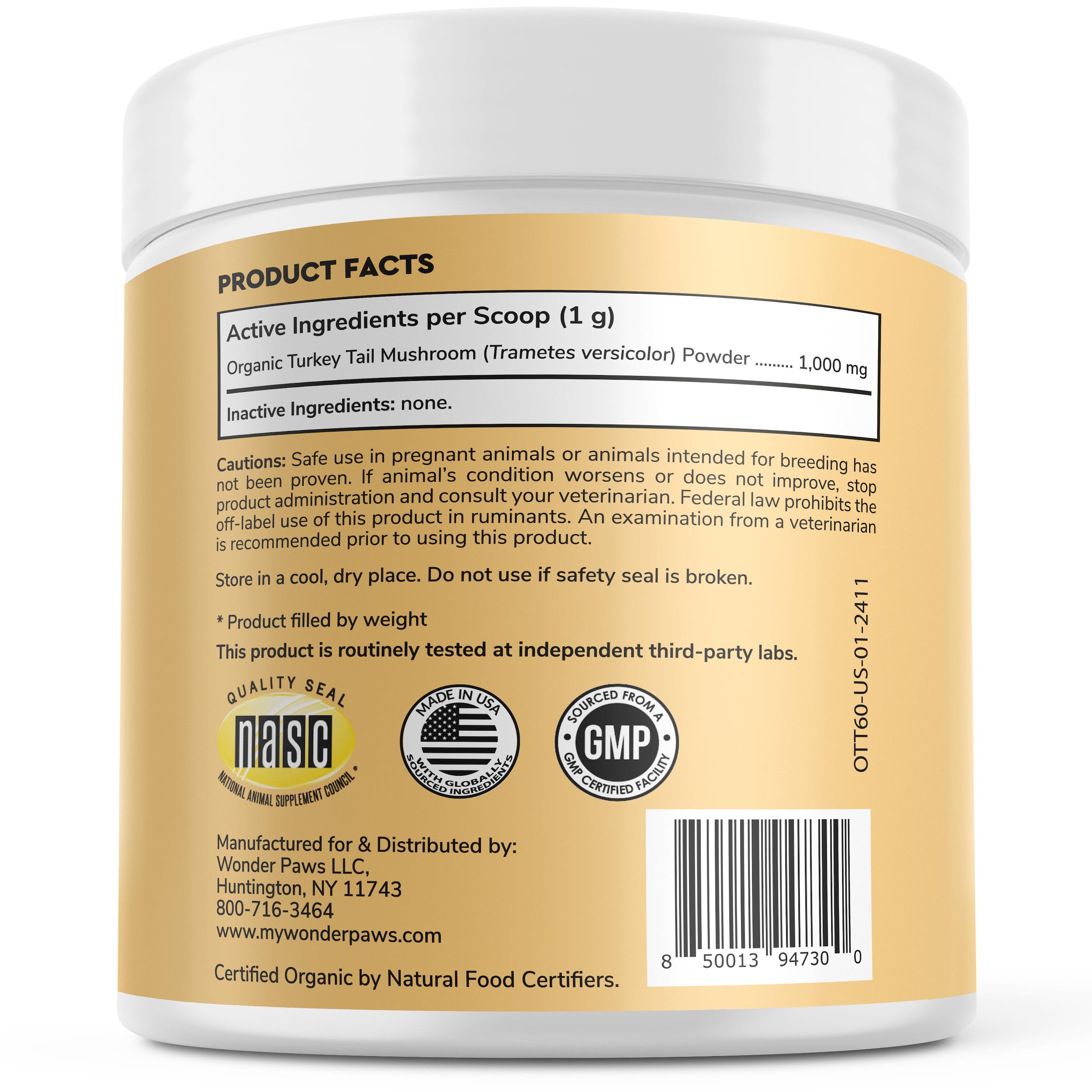 Wonder Paws Organic Turkey Tail Mushroom for Dogs – Powerful Turkey Tail for Dogs Mushroom Powder for Immunity, Respiratory, Digestion & Cellular Health–with Beta Glucans & Polysaccharides- 2.12 oz