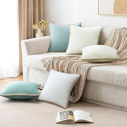 Miniatura 7 de Merrycolor Juego de 2 fundas de almohada decorativas de granja de 18 x 18 pulgadas, fundas de almohada beige texturizadas, fundas de almohada de