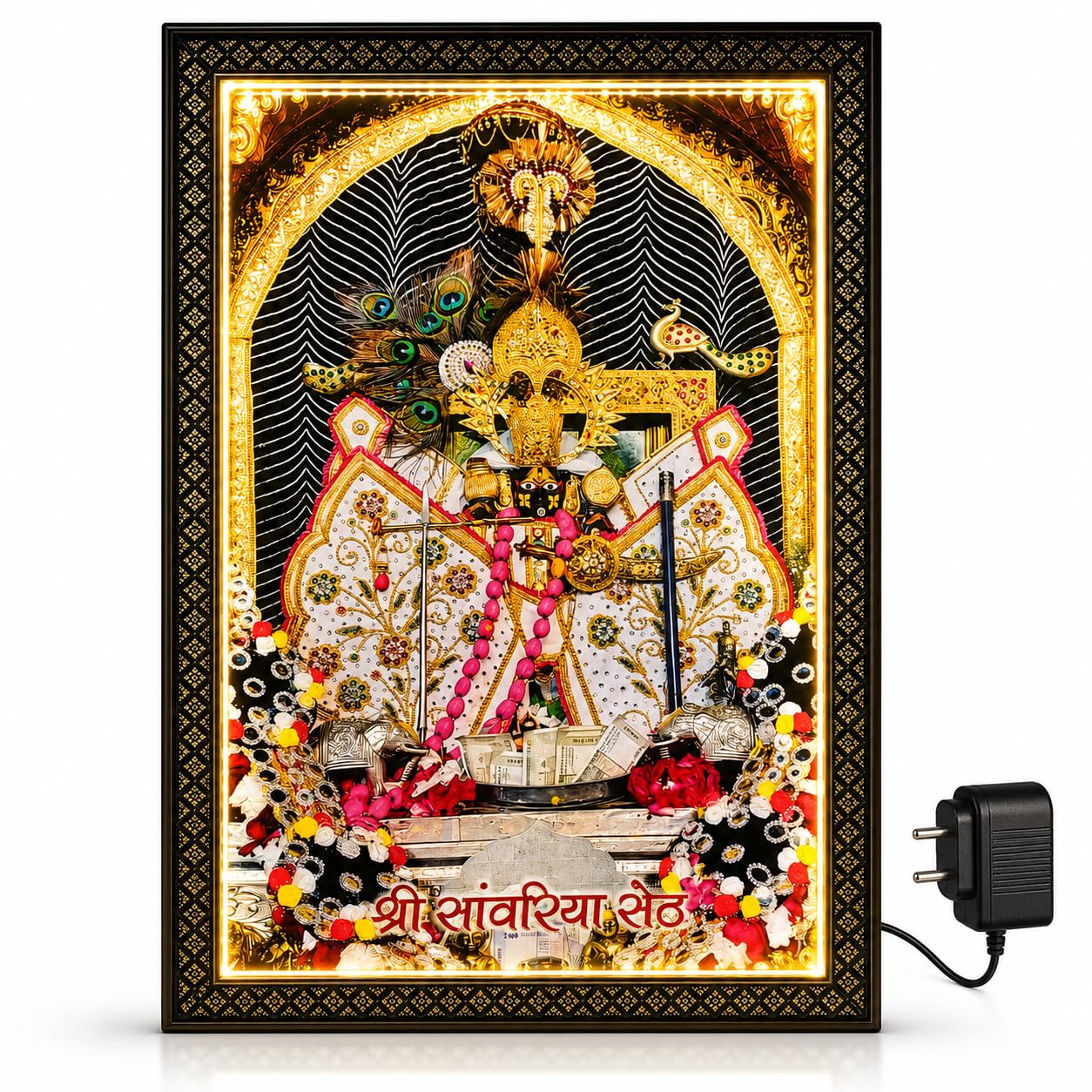 Sanwariya Seth LED Photo Frame with Light |Backlit Religious Wall Frame for Home Temple | Sanwariya Seth Devotional Wall Decor | Wooden Frame with Adapter (8x12 inch)-image-27