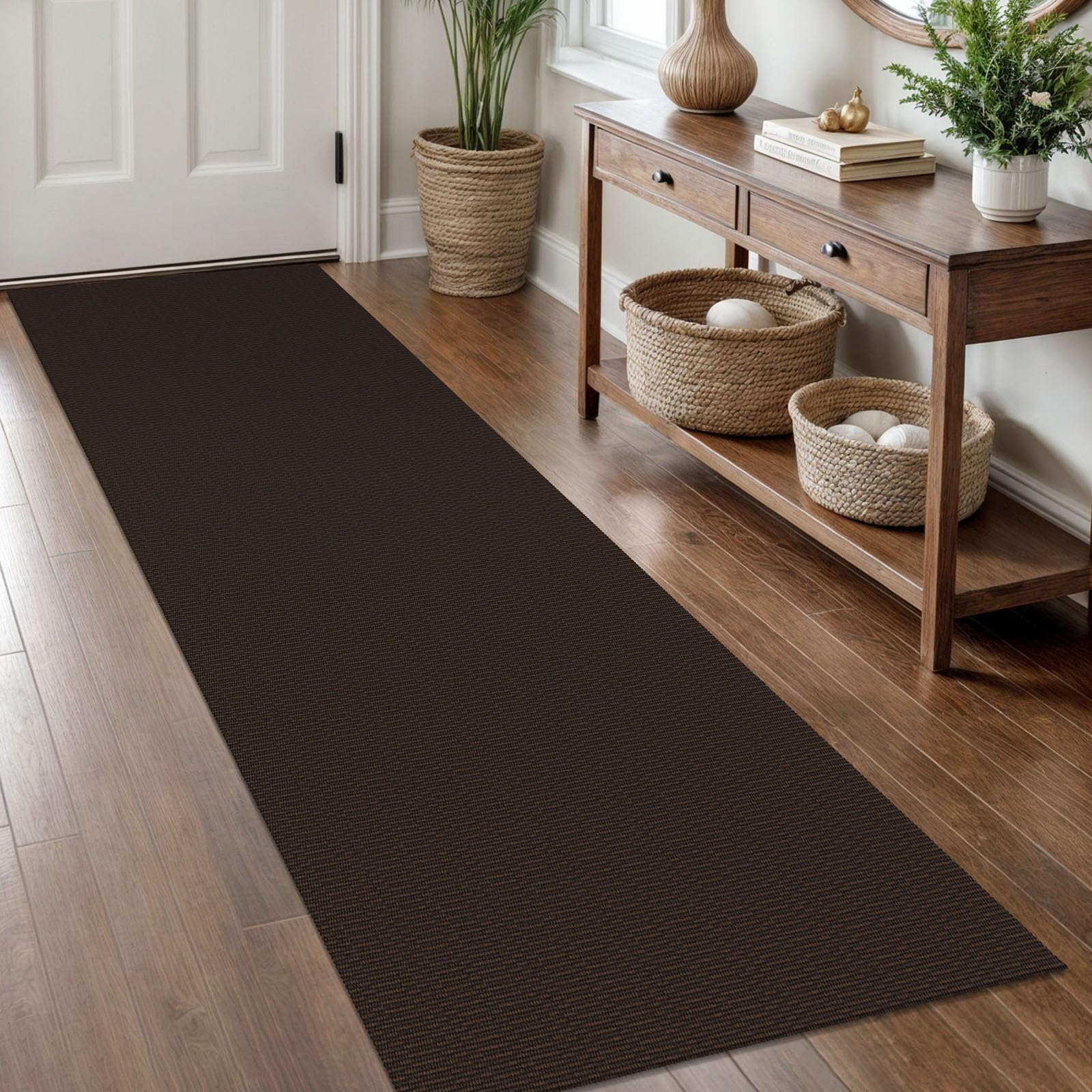 KOZYFLY Washable Runner Rug 2x8 Ft Runners for Hallway Rubber Backed Kitchen Runner Rugs Braided Cotton Entryway Runner Indoor, Carpet Runners for Hallway Entryway Bedroom, Coffee/Brown — image 1