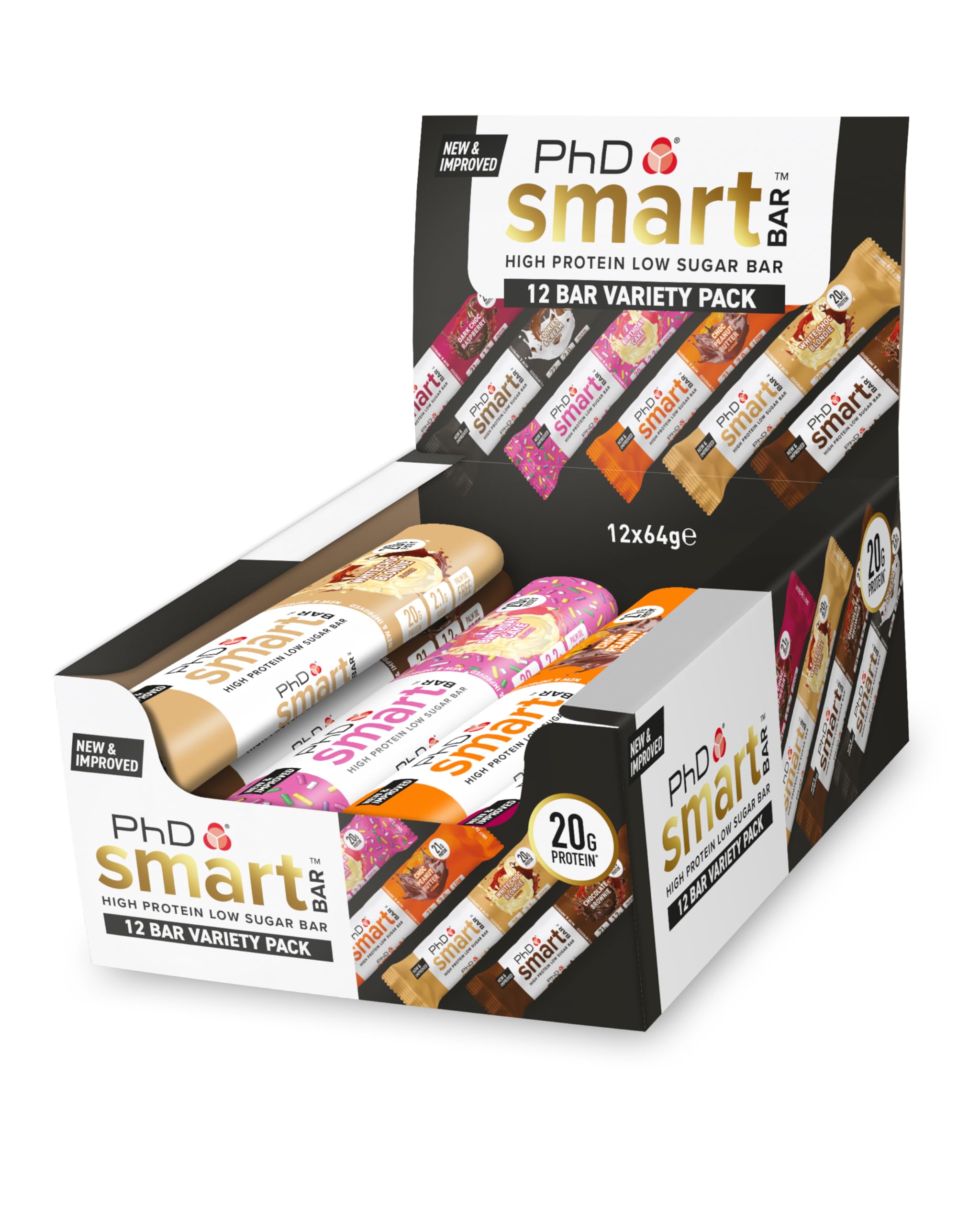 Phd Nutrition Phd Smart Bar High Protein Low Sugar Bar, Variety Box, 64 G, Pack Of 12