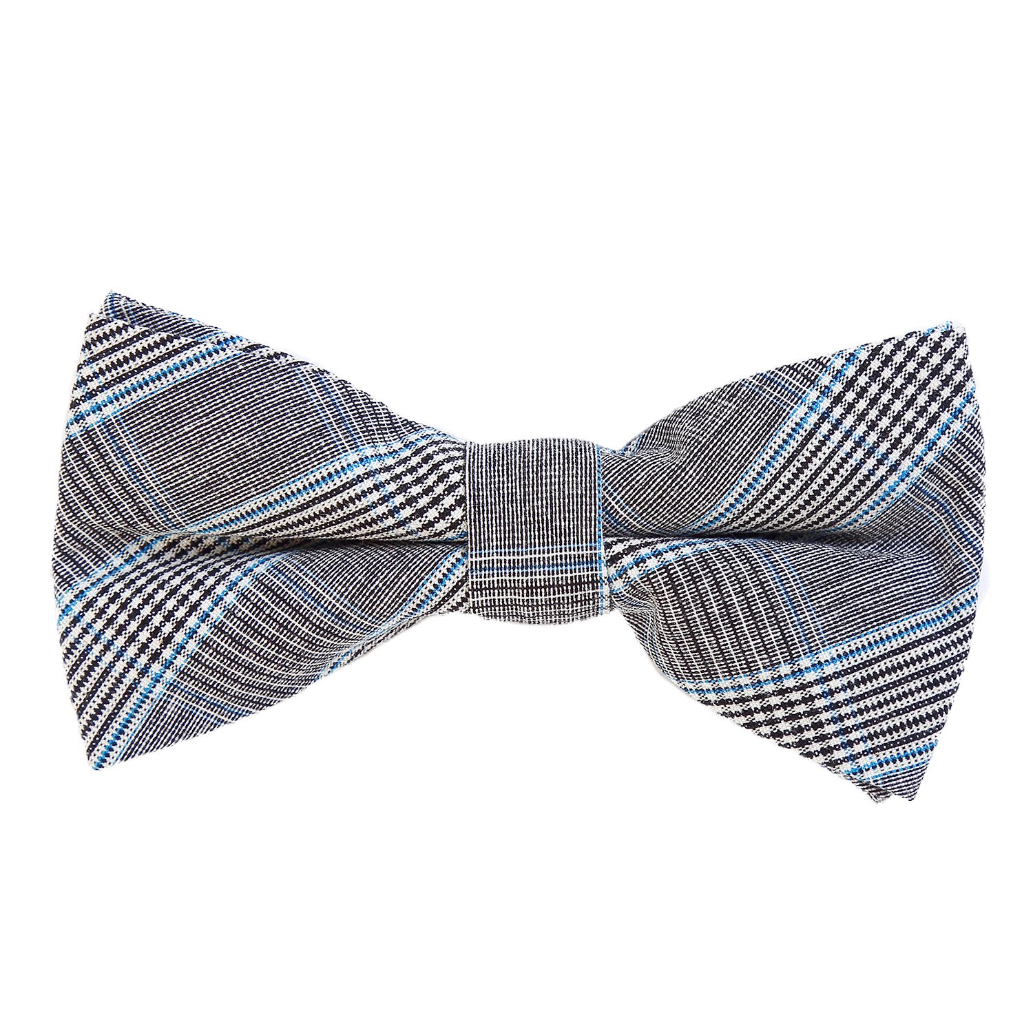 DonDon Men’s checkered plaid tweed look bow tie 4.72 x 2.36-12 x 6 cm already tied and completely adjustable - grey-blue