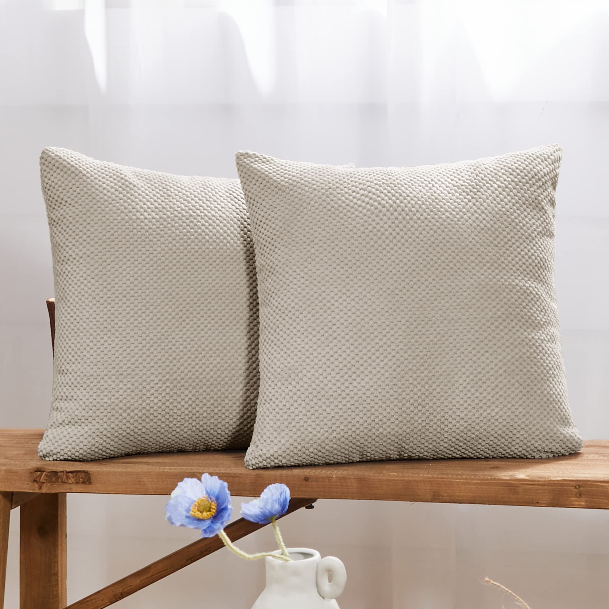 Deconovo Corduroy Cushion Covers 16x16 Inch 40cm x 40cm, Soft Granule Fabric Throw Pillow Covers for Chair Sofa Bedroom with Invisible Zipper, Light Coffee, Pack of 2