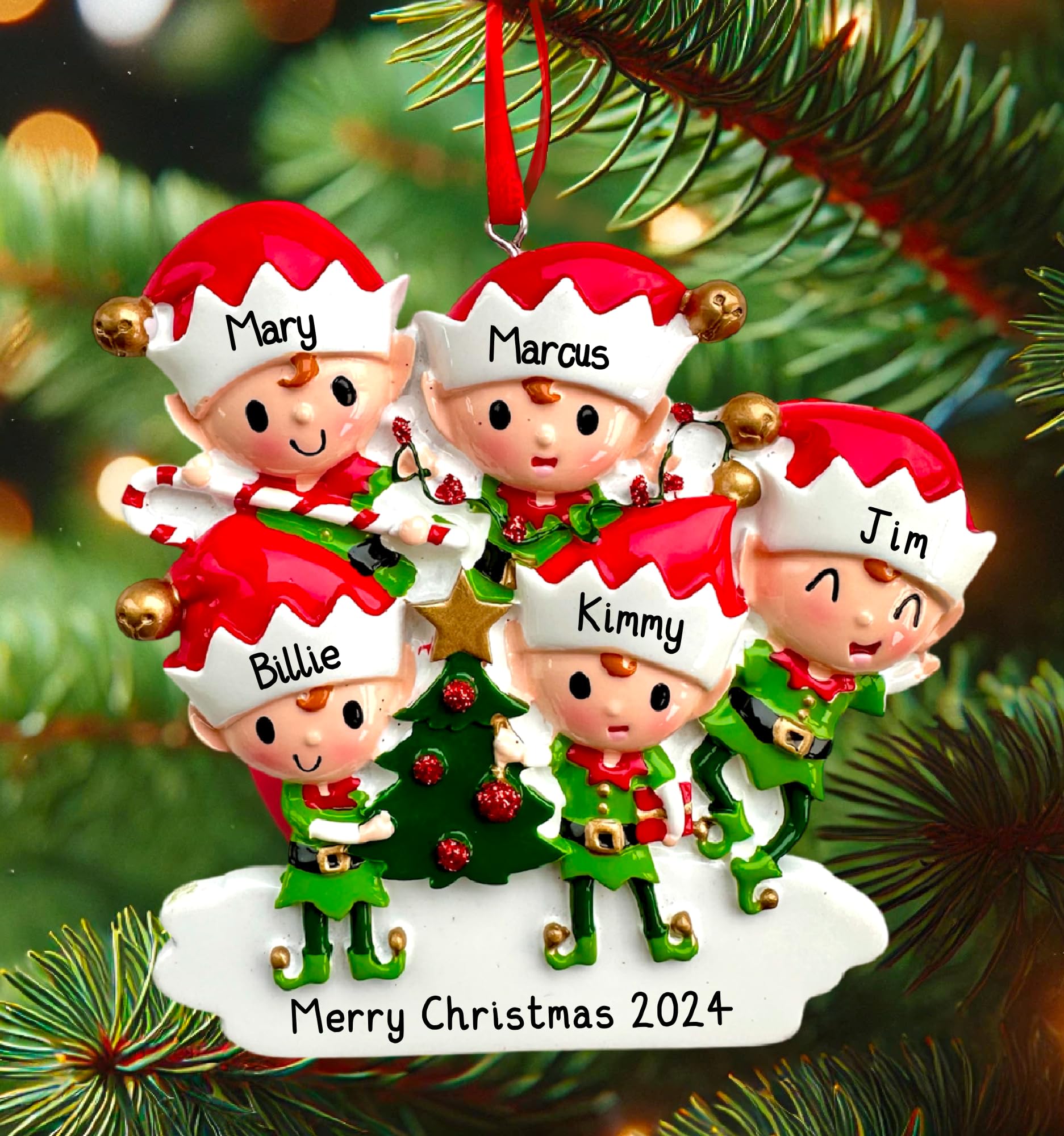 Personalised Elves Elf Family of 2-6 Christmas Family Ornament |Tree Decoration (Family of 5)