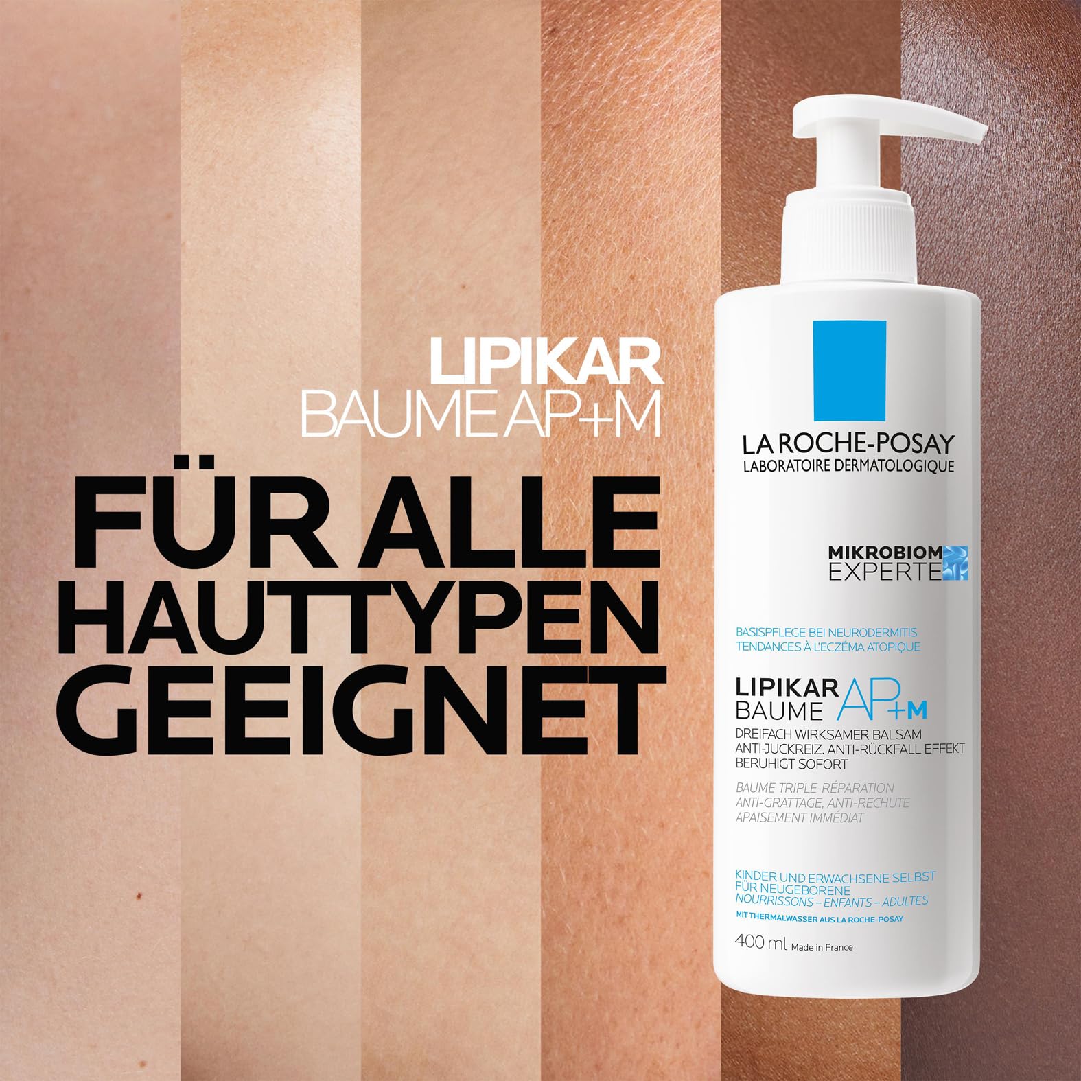 La Roche Posay Bodylotion für trockene, zu Neurodermitis neigende Haut, Stärkt Mikrobiom, Mildert Juckreiz, Mit Niacinamid und Sheabutter, Lipikar Baume AP + M, 400 ml