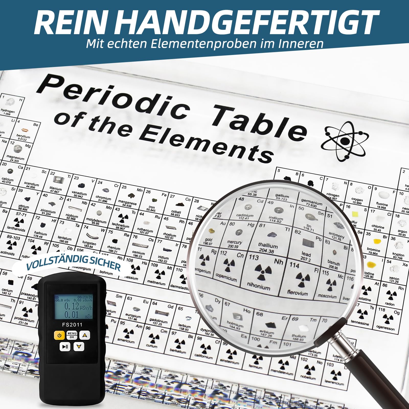 LED Acryl-Periodensystem m. 83 echten Elementen – Lehrmittel & Geschenk