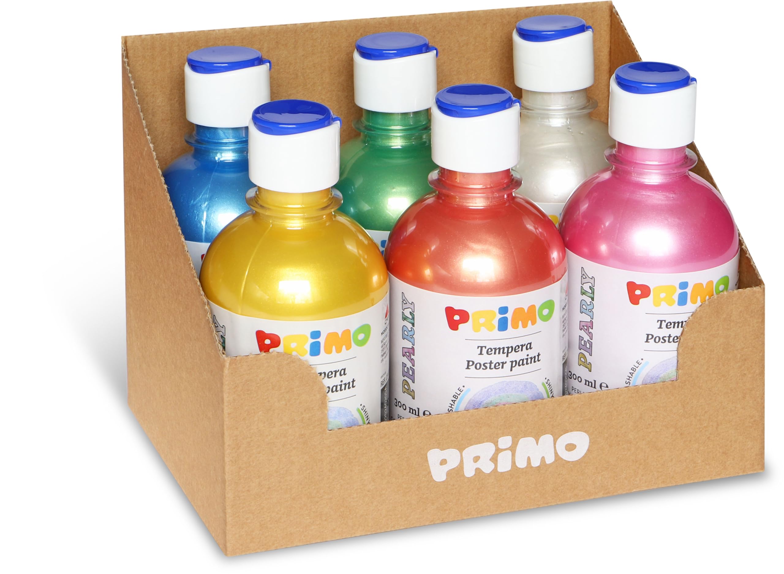 PRIMO - Tempere Lavabili per Bambini +3 Anni e Adulti, Colori per Bambini da 300 ml con Dosatore, Colori a Tempera per Dipingere Carta, Stoffa e Vetro, Pittura, Cartoleria, Lavoretti Creativi e Hobby