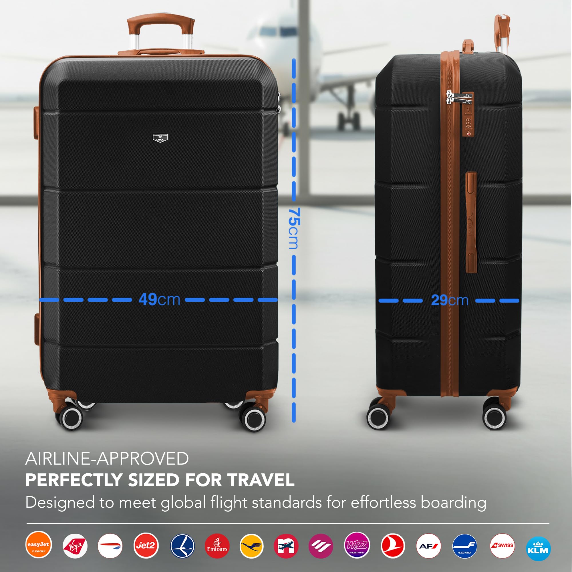 LUGG - Jetset 40cm Suitcase - 40x30x20cm- Ryanair Compatible - Underseat Size - Hard Shell ABS - Spinner & Removable Wheels - Lightweight Travel Luggage- Cream/Brown — view 283