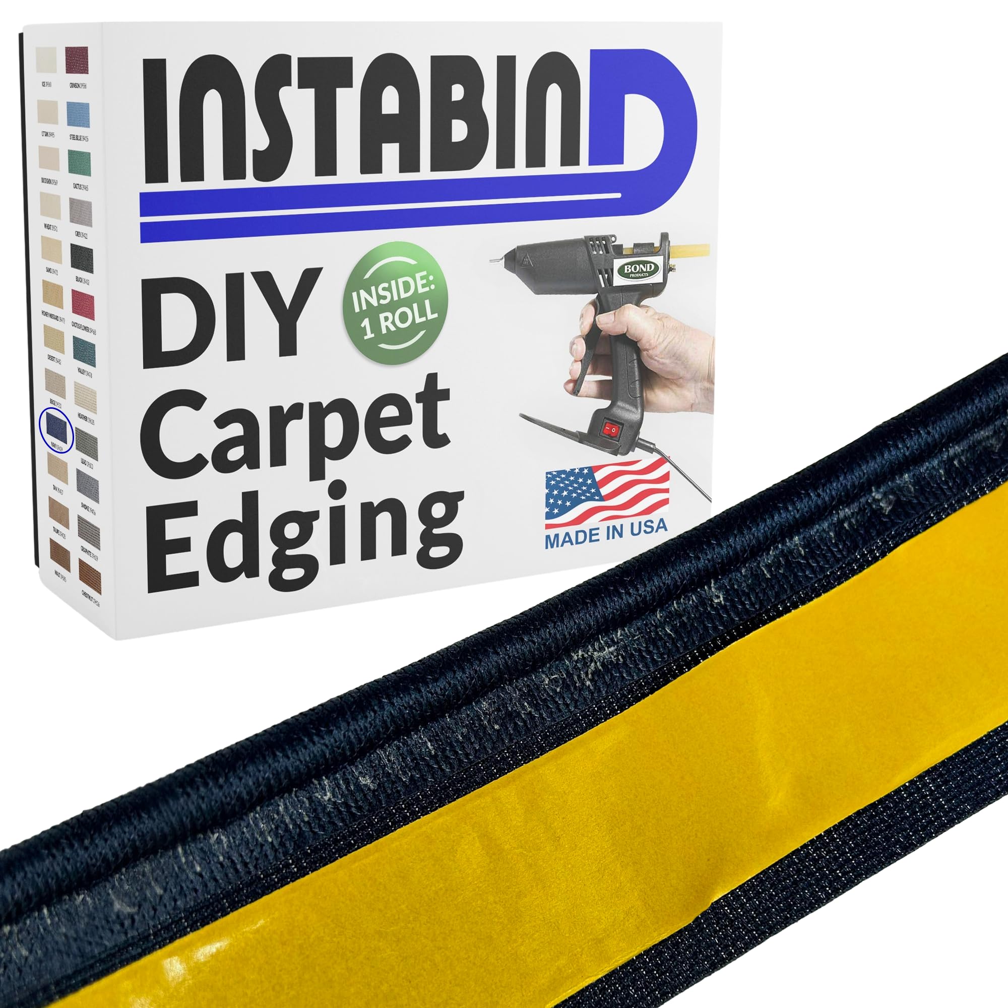 Instabind Carpet Binding - Regular Style, Rug Binding, Ideal for Area Rugs, Durable Hold, DIY Carpet Finishing Edge - Navy, 54 ft Rolls