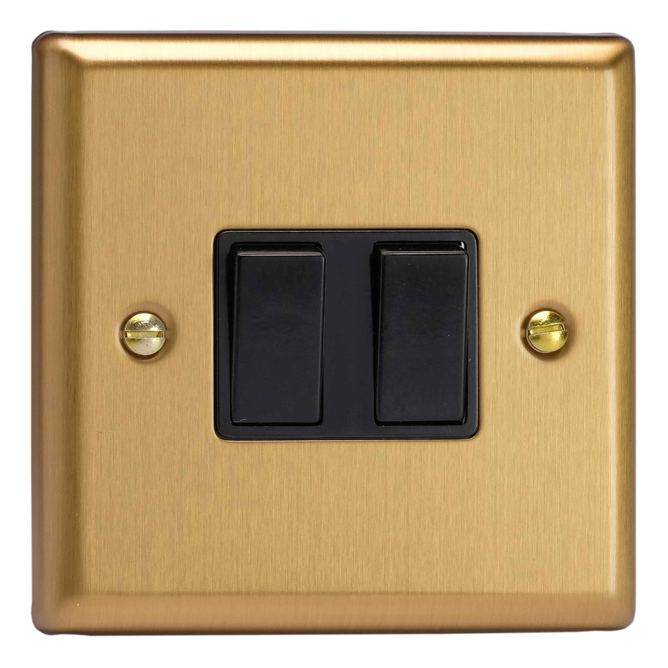 Varilight XB2B Double Light Switch, 10A, 2-Gang, 2-Way, Classic Brushed Brass + Black Insert