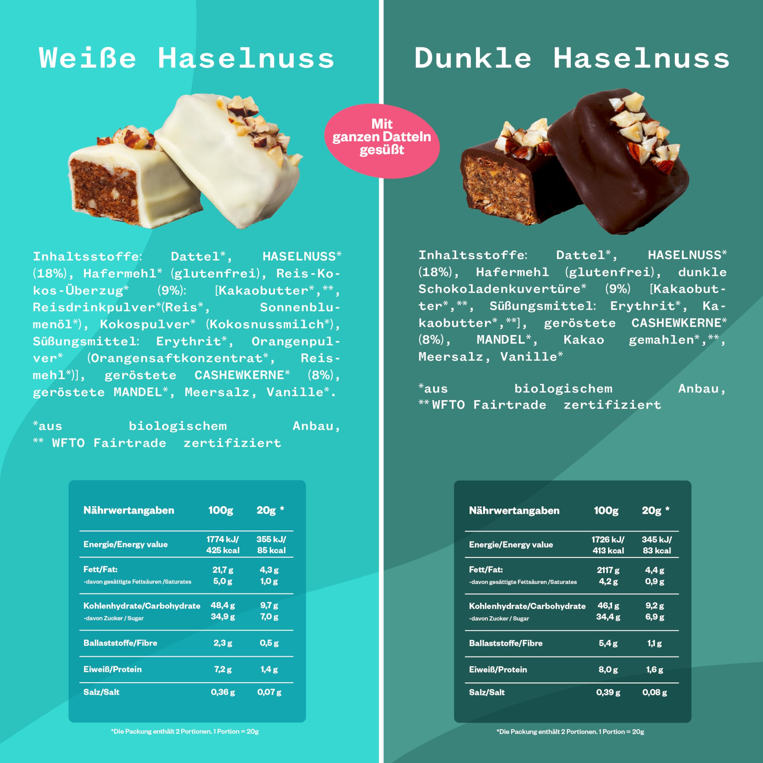 treatfuls "Genussbox 7 Sorten" - 14 Schokoriegel - natürlich darmfreundlich - vegan - ohne Soja & Gluten - mit Datteln gesüßt