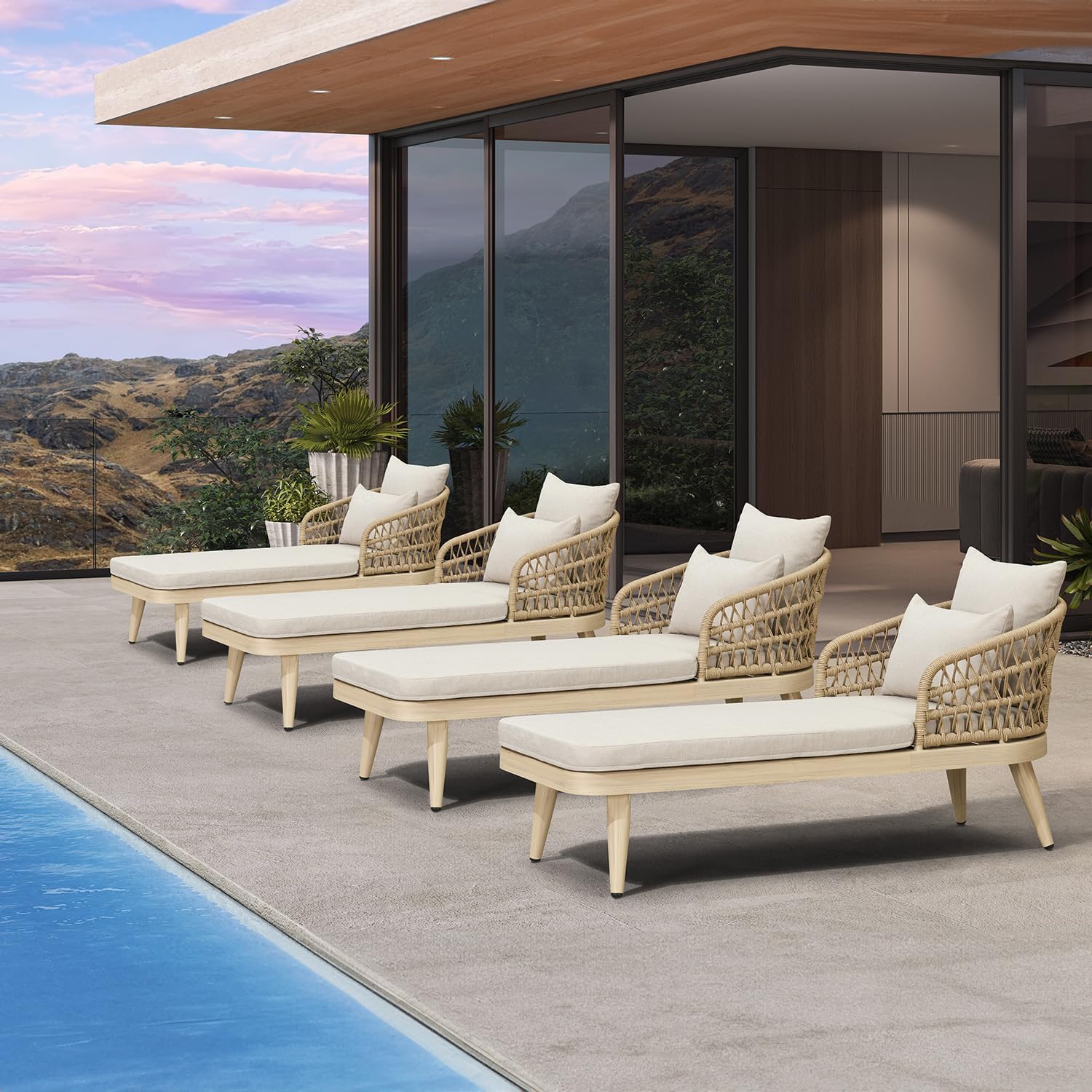 PURPLE LEAF Patio Chaise Lounge Chair with 2 Pillows Aluminum Light Oak